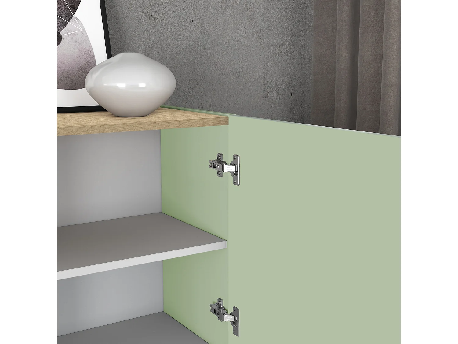 Armoire Moderne et Fonctionnelle Gain de Place avec 1 Porte Vert Sauge/Chêne Chopin 40.4x35x70 cm