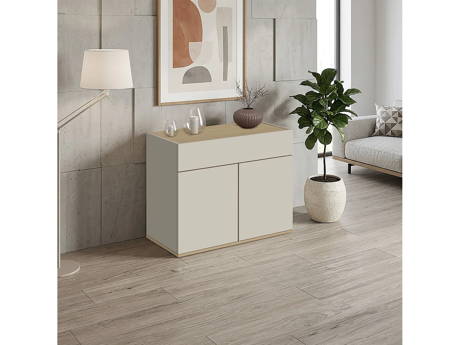 Buffet Moderne Gain de Place avec Finition en Cachemire/Chêne 80.9x35x70 cm par GARDA