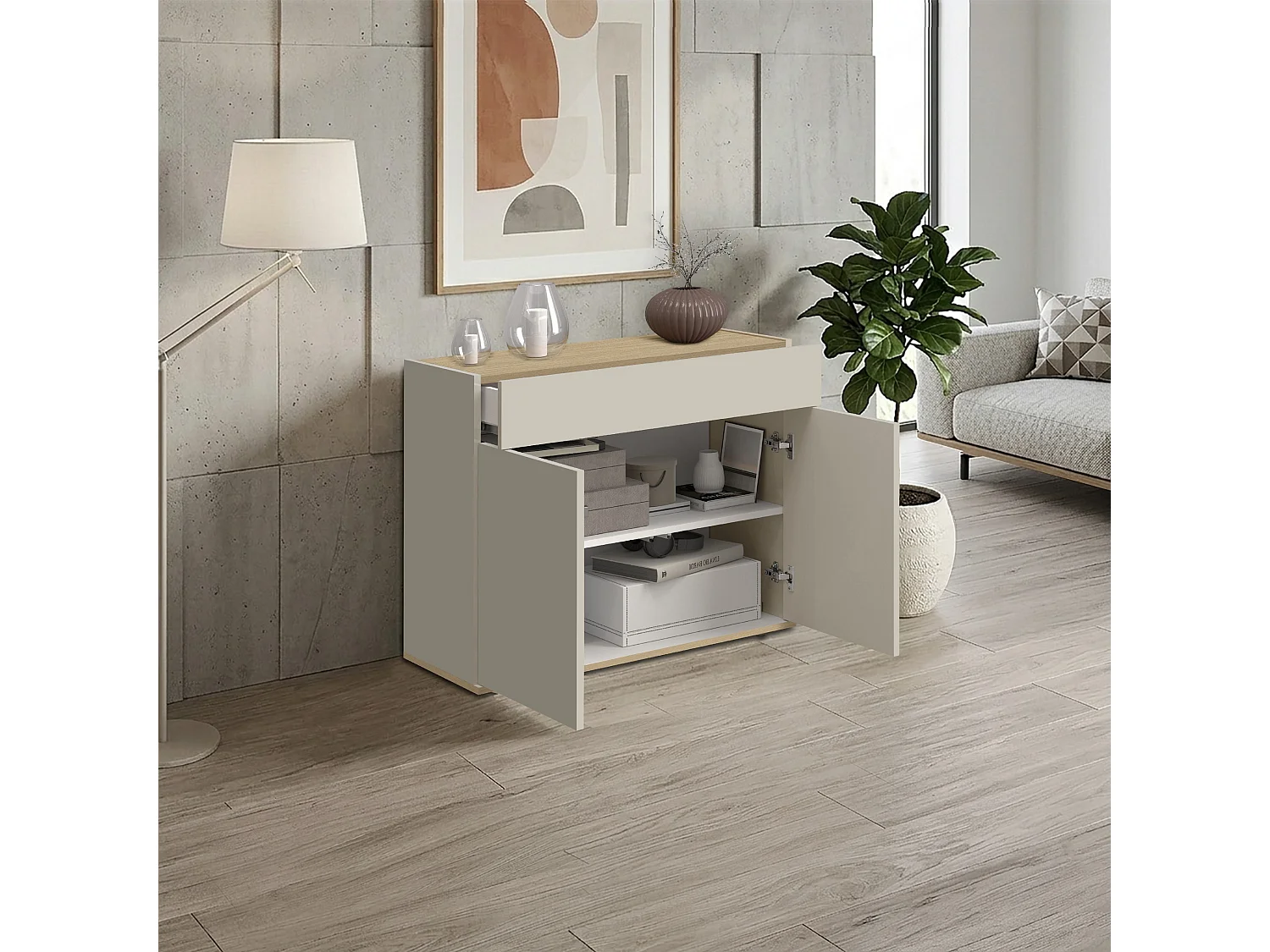 Buffet Moderne Gain de Place avec Finition en Cachemire/Chêne 80.9x35x70 cm par GARDA