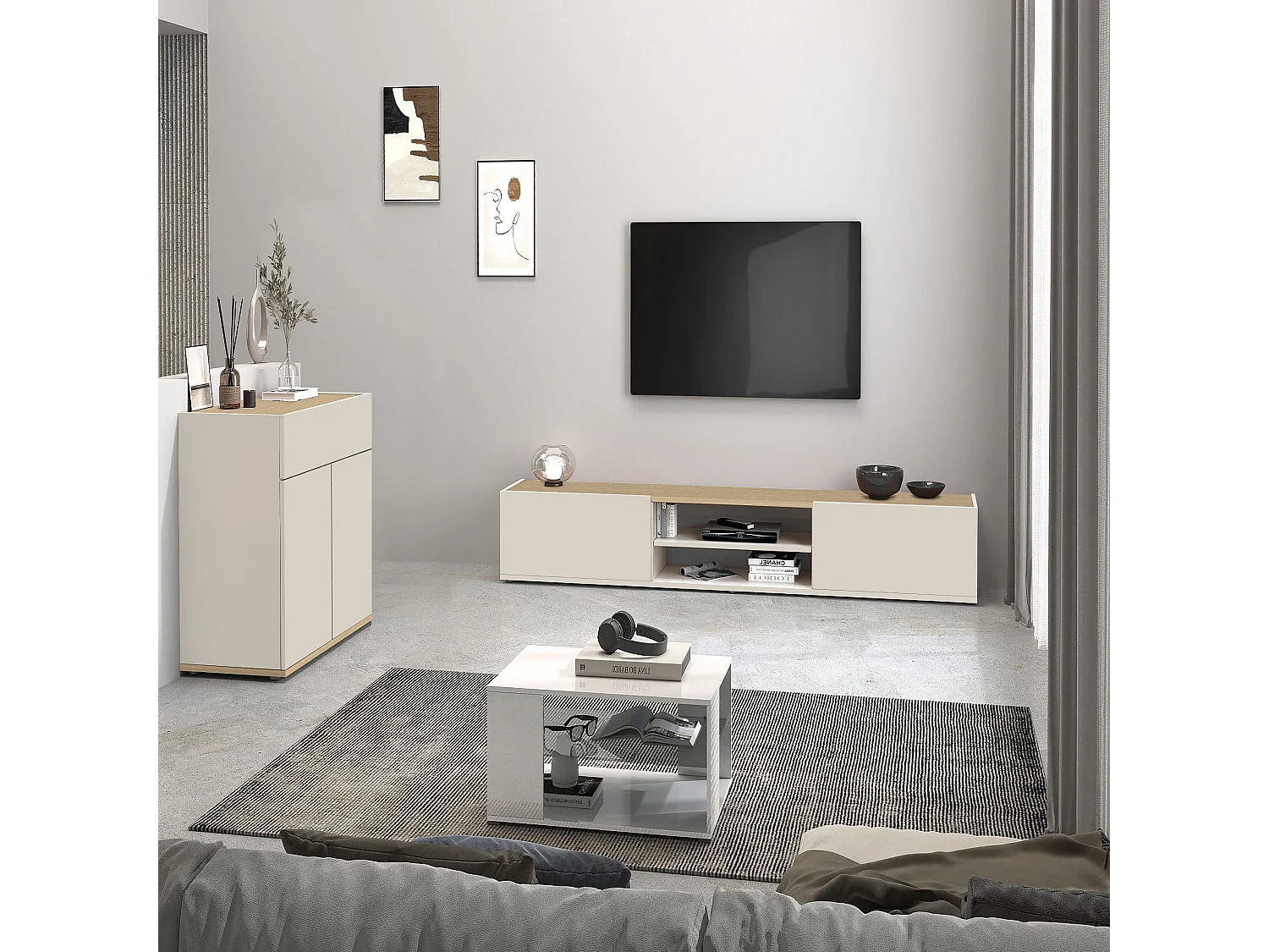 Buffet Moderne Gain de Place avec Finition en Cachemire/Chêne 80.9x35x70 cm par GARDA