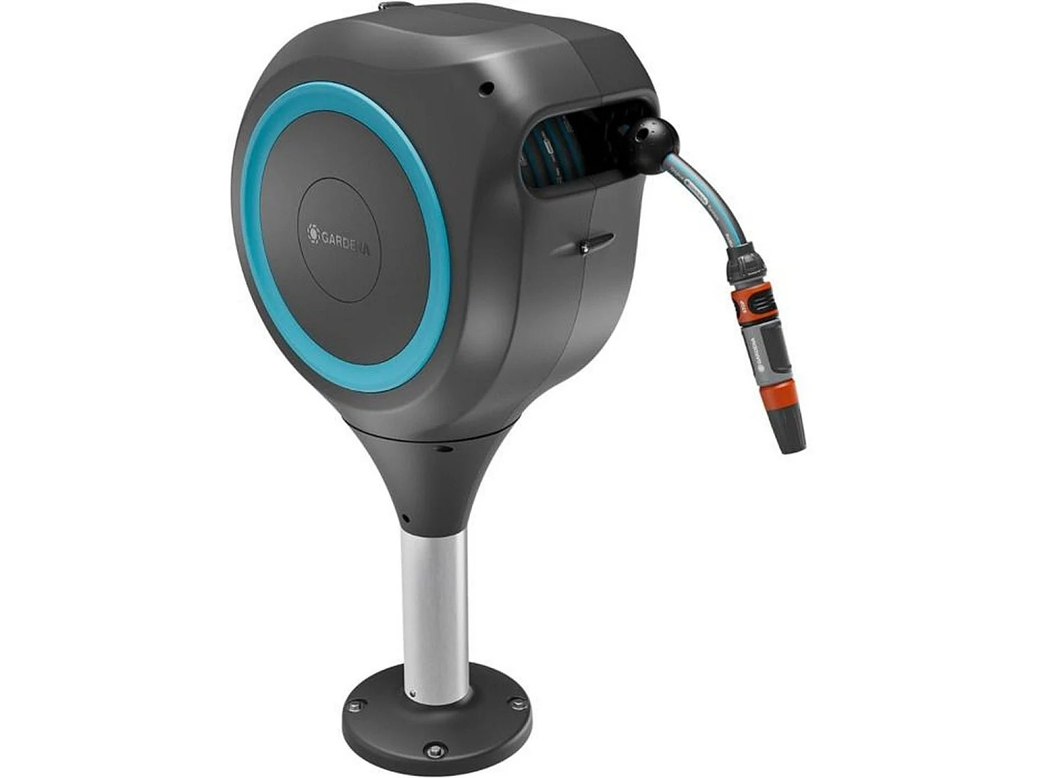 GARDENA RollUp S Automatische Slanghaspel voor Terras - Blauw - 15m Slang - Anti-Blokkering - 360° Draaibaar