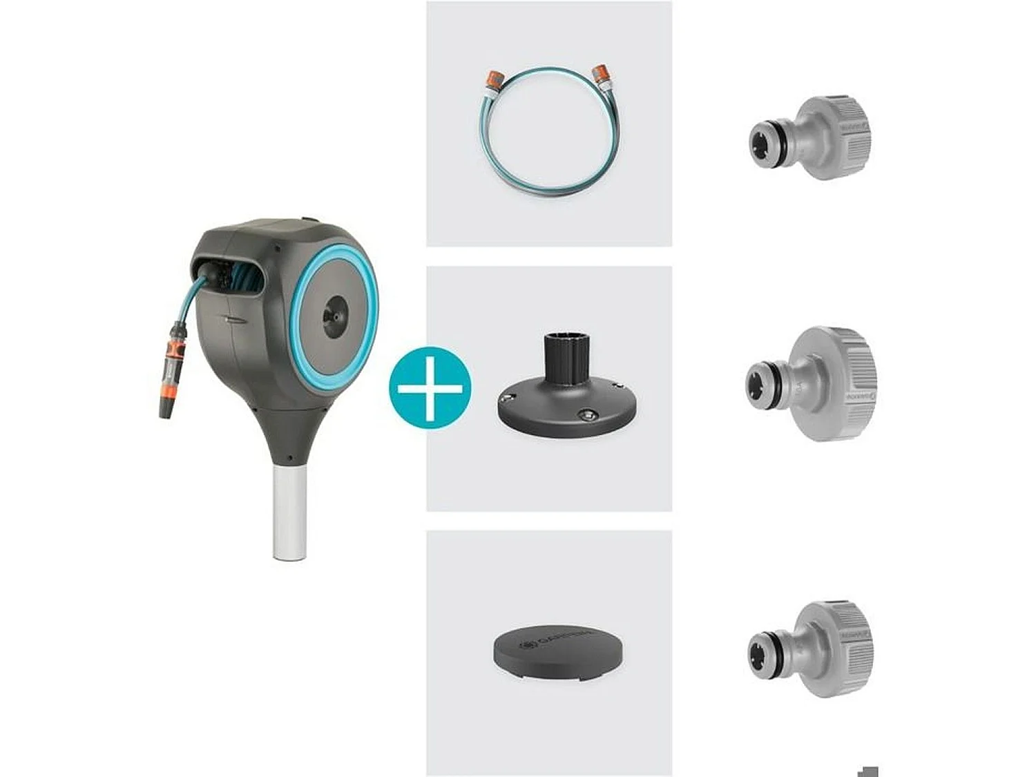 GARDENA RollUp S Automatische Slanghaspel voor Terras - Blauw - 15m Slang - Anti-Blokkering - 360° Draaibaar
