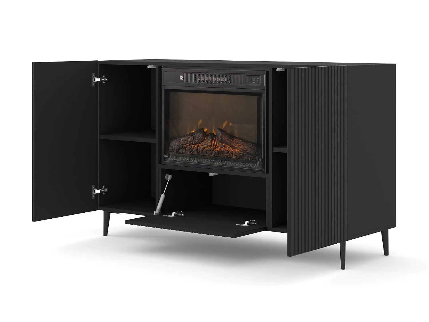 Kommode mit Elektrokamin RAVENNA B 140 cm Schwarz Matt