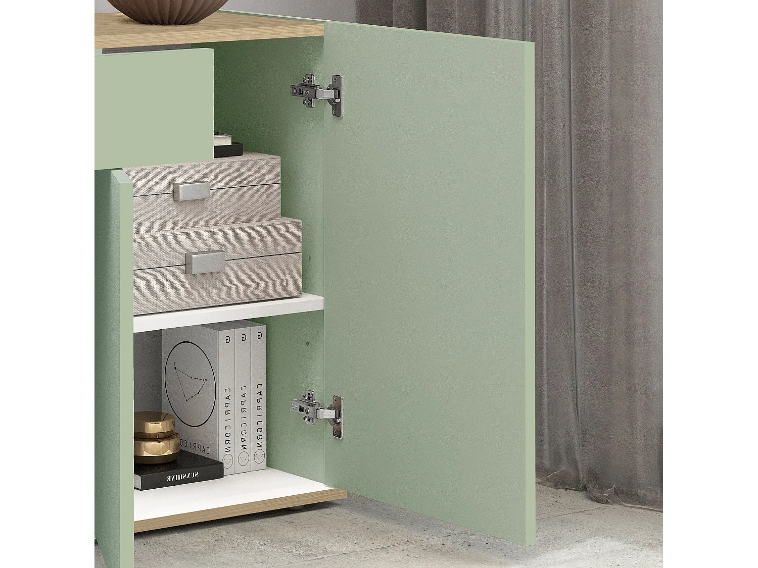 Buffet Garda avec 3 portes et 1 tiroir vert sauge et chêne clair 120,1x35x70 cm