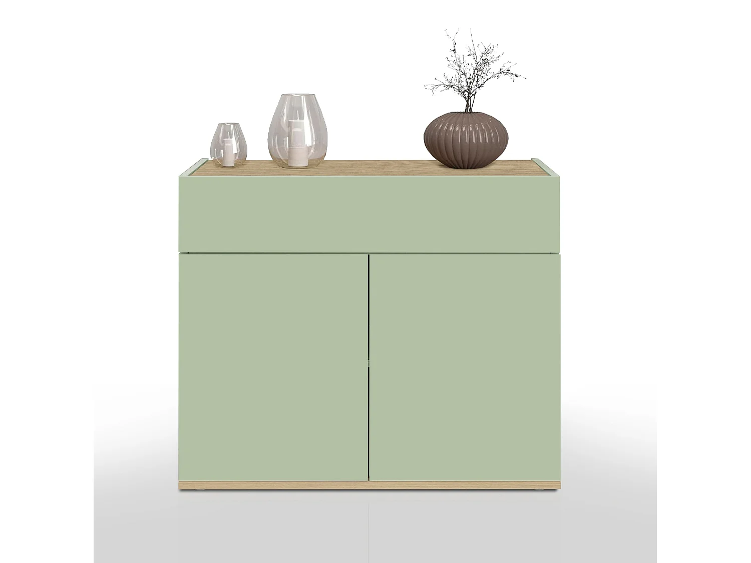 Buffet Moderne en Vert Sauge et Chêne Chopin Gain de Place avec 2 Portes et 1 Tiroir 80,9x35x70 cm