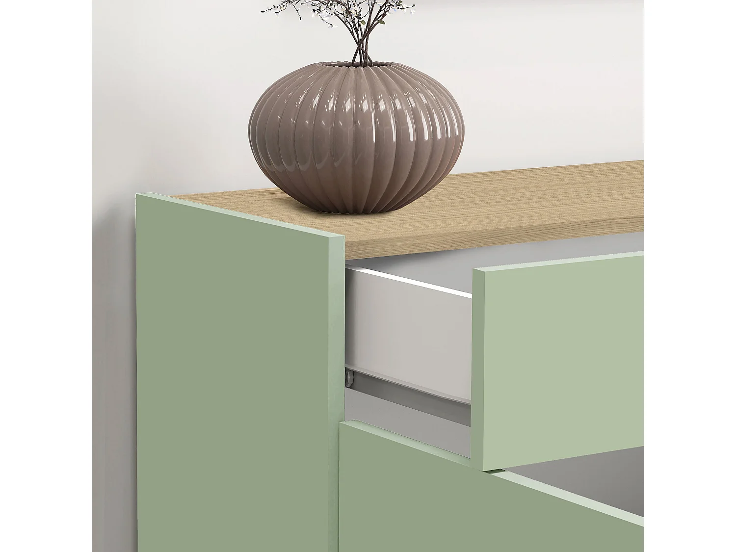 Buffet Moderne en Vert Sauge et Chêne Chopin Gain de Place avec 2 Portes et 1 Tiroir 80,9x35x70 cm