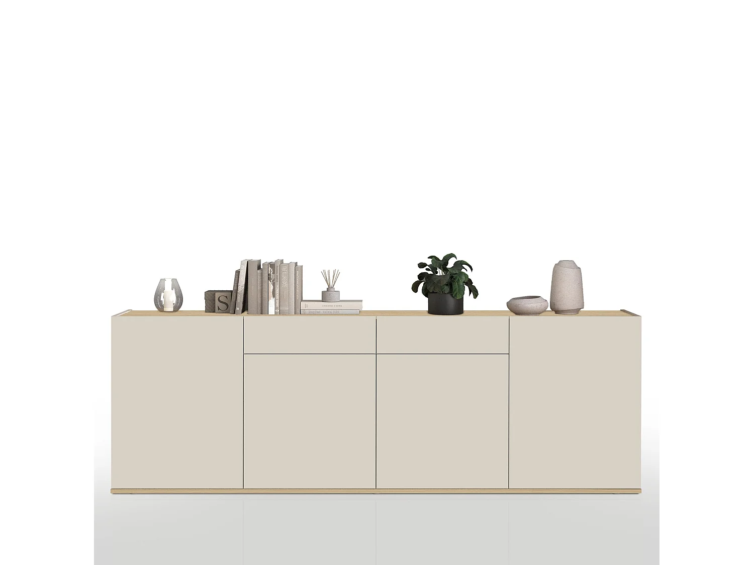 Buffet Garda avec 4 portes et 2 tiroirs cachemire et chêne clair 200x35x71 cm