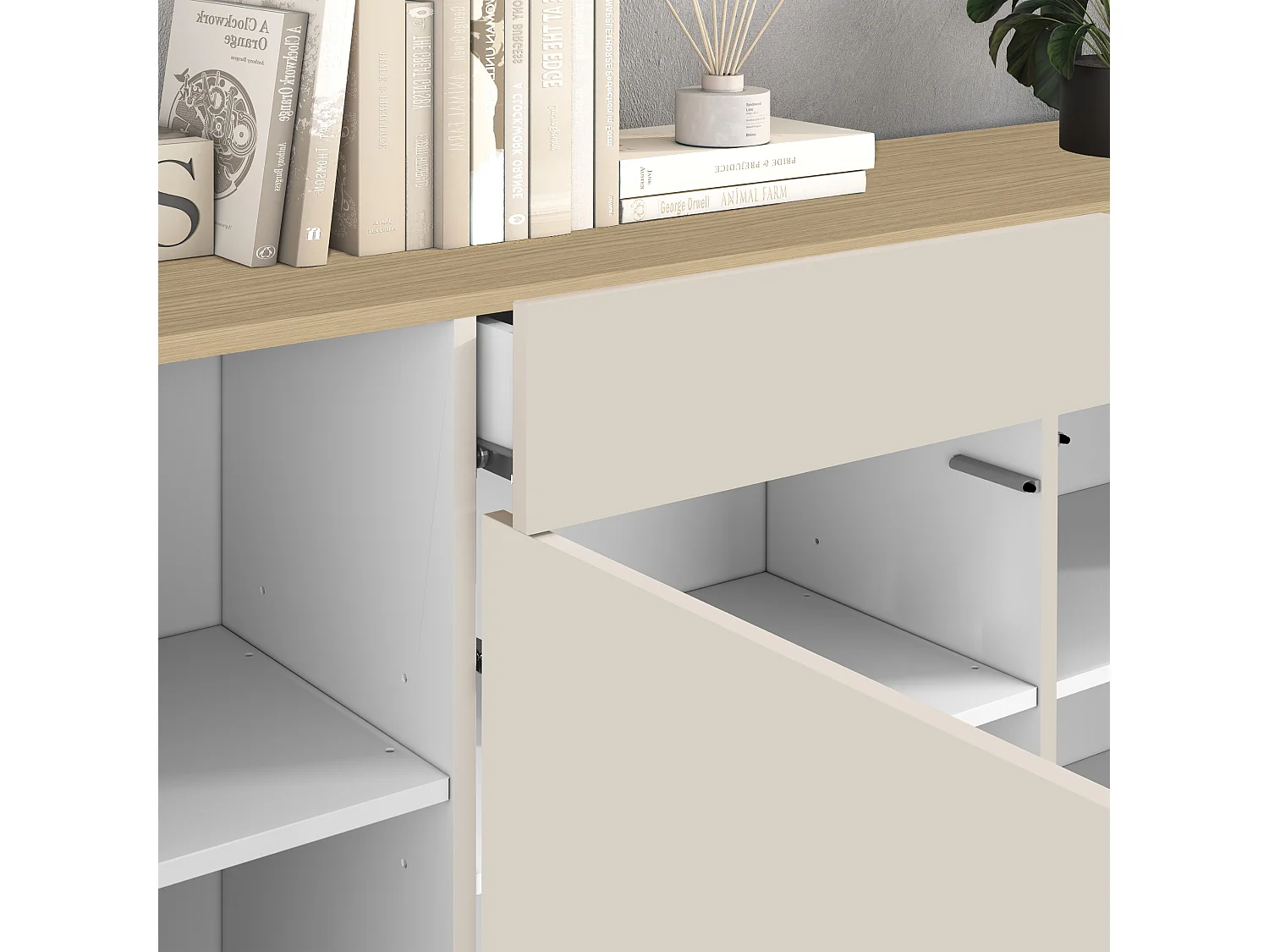 Buffet Garda avec 4 portes et 2 tiroirs cachemire et chêne clair 200x35x71 cm