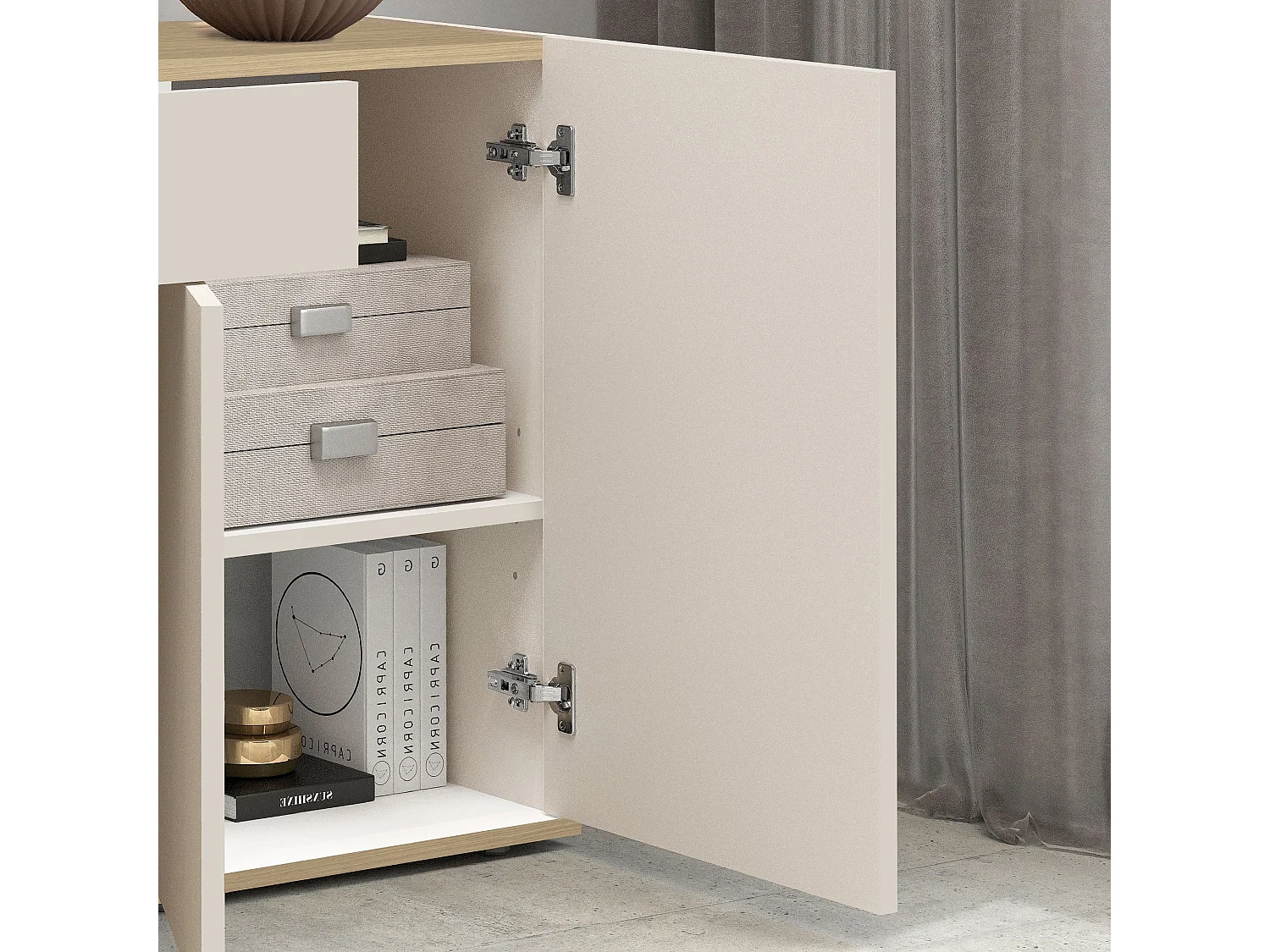 Buffet Garda avec 4 portes et 2 tiroirs cachemire et chêne clair 200x35x71 cm