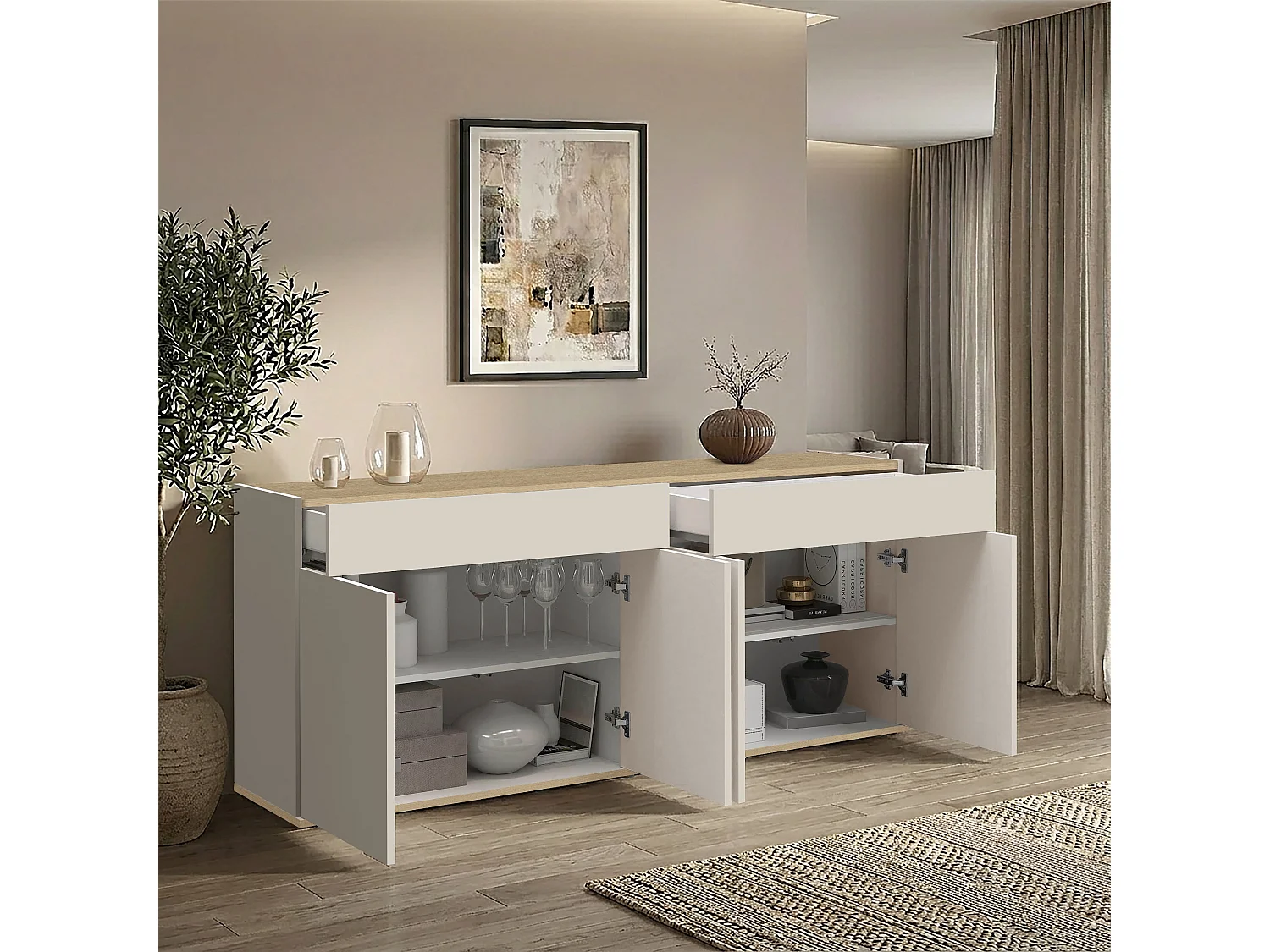 Buffet Moderne Cachemire et Chêne avec Fonction Push-to-Open 160,1x35x70 cm par GARDA