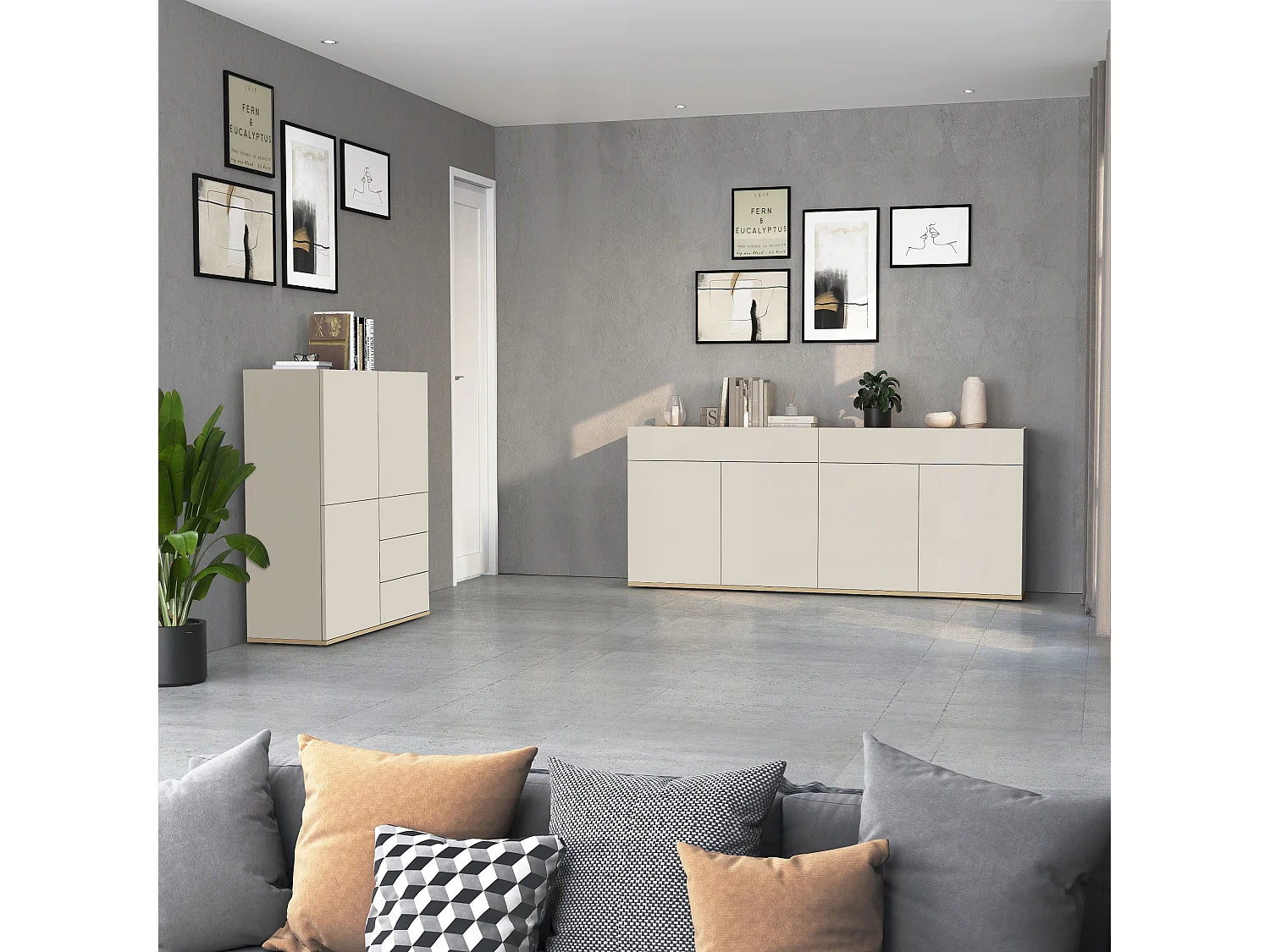 Buffet Moderne Cachemire et Chêne avec Fonction Push-to-Open 160,1x35x70 cm par GARDA
