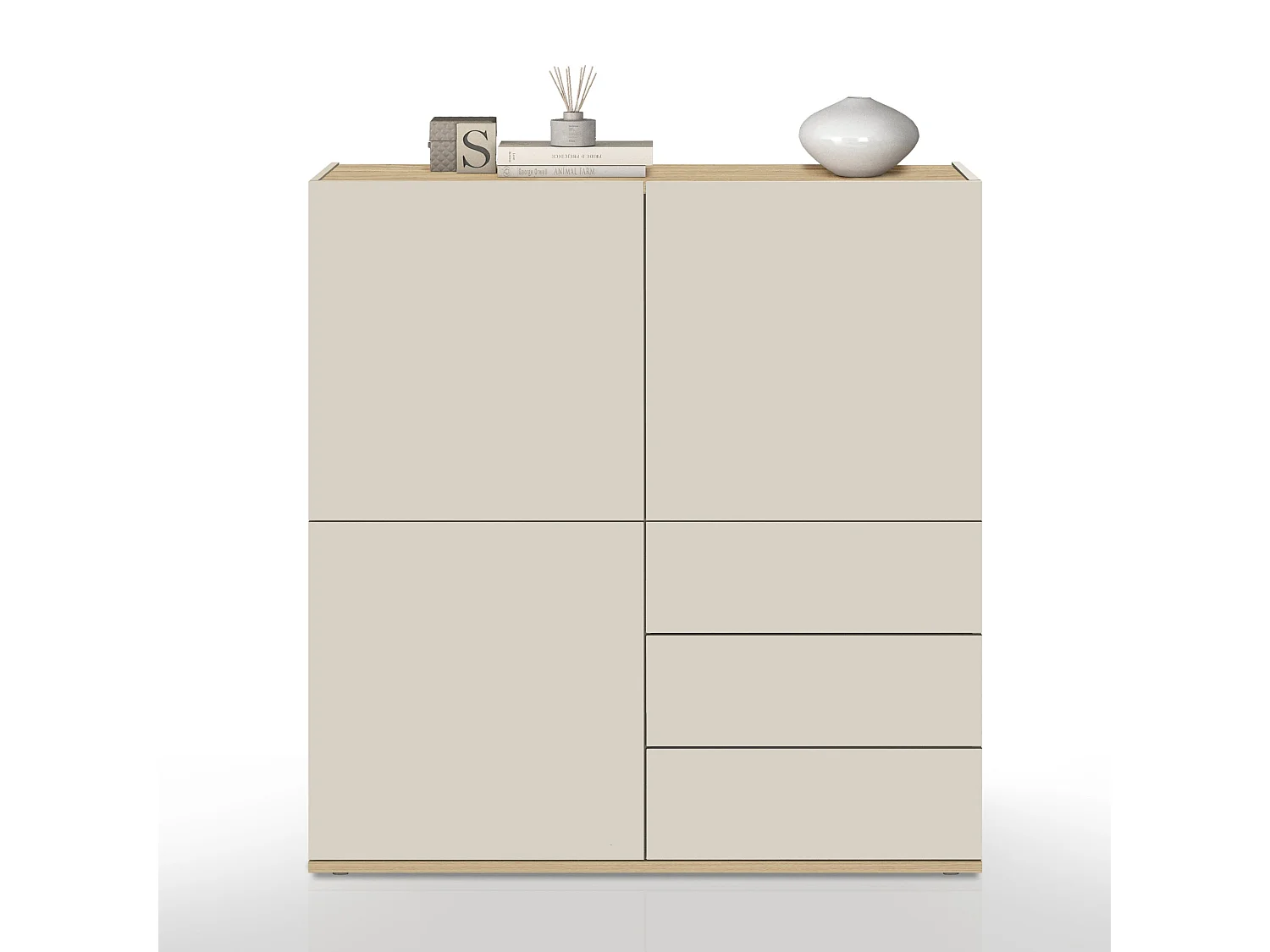 Buffet Garda avec 3 portes et 3 tiroirs cachemire et chêne clair 102x35x110 cm