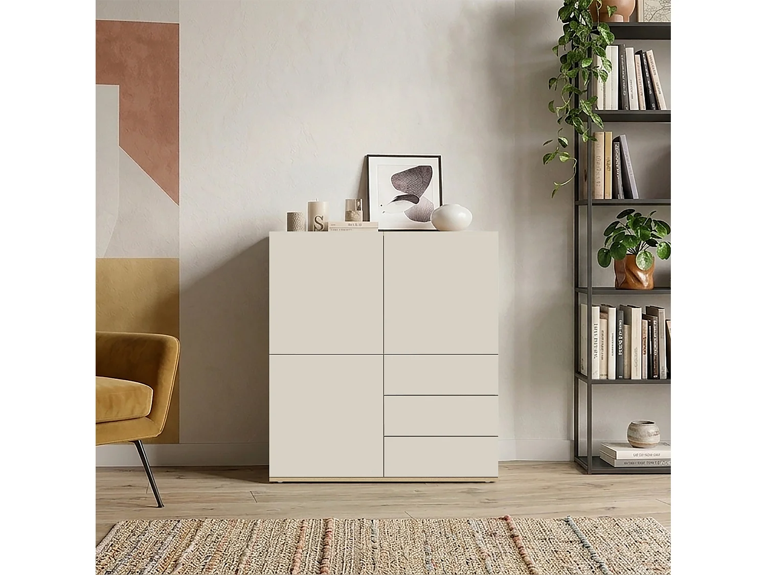 Buffet Garda avec 3 portes et 3 tiroirs cachemire et chêne clair 102x35x110 cm