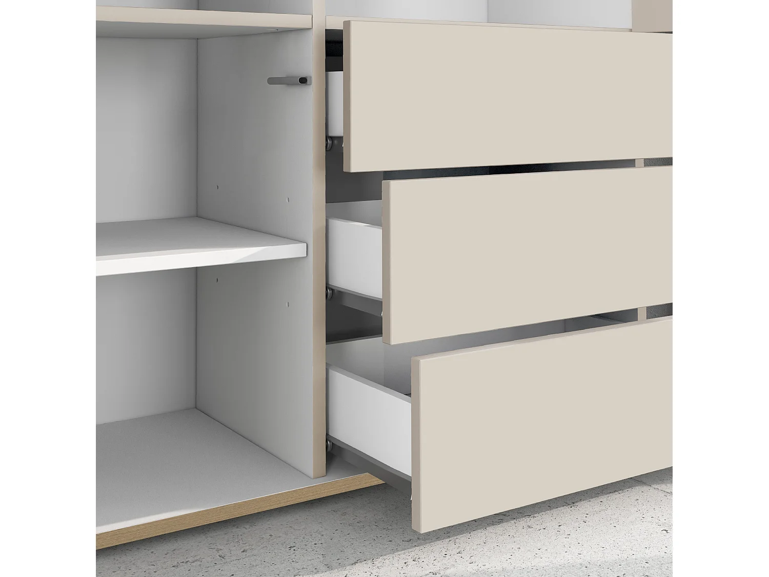 Buffet Garda avec 3 portes et 3 tiroirs cachemire et chêne clair 102x35x110 cm