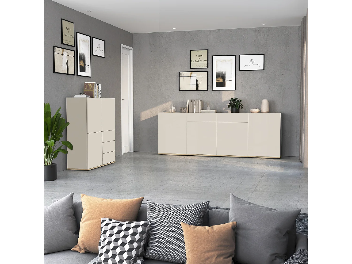 Buffet Garda avec 3 portes et 3 tiroirs cachemire et chêne clair 102x35x110 cm
