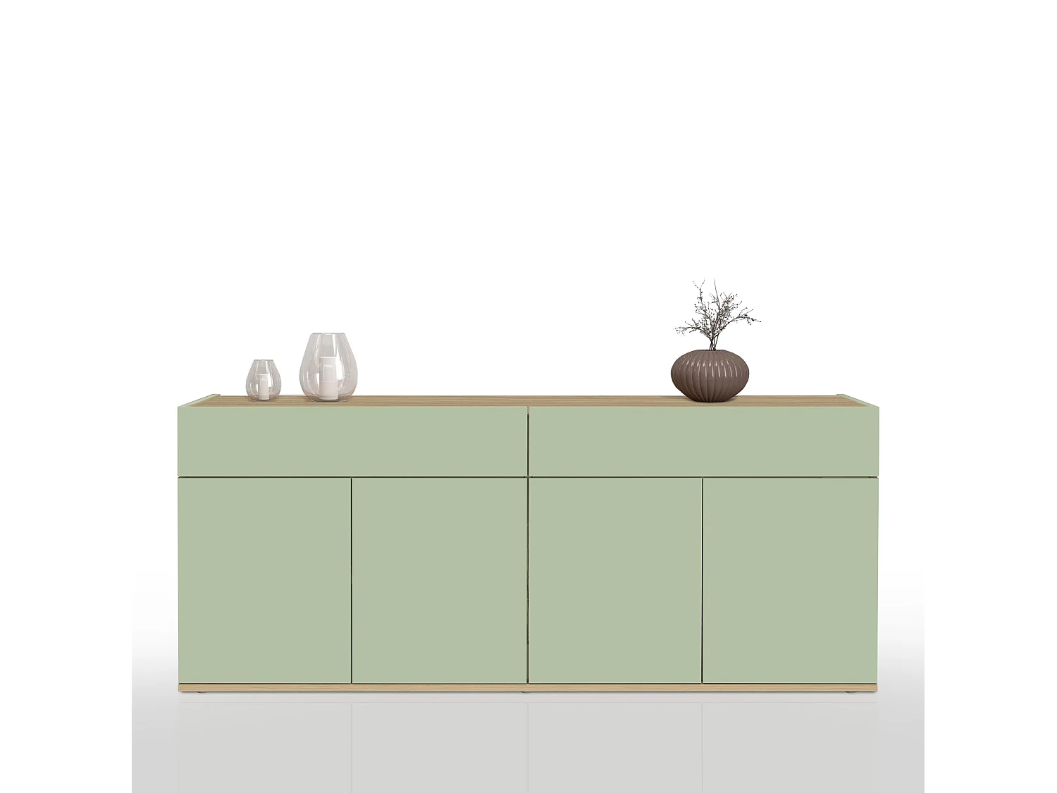 Buffet Moderne en Sauge Verte et Chêne avec 4 Portes et 2 Tiroirs 160,1x35x70 cm par GARDA