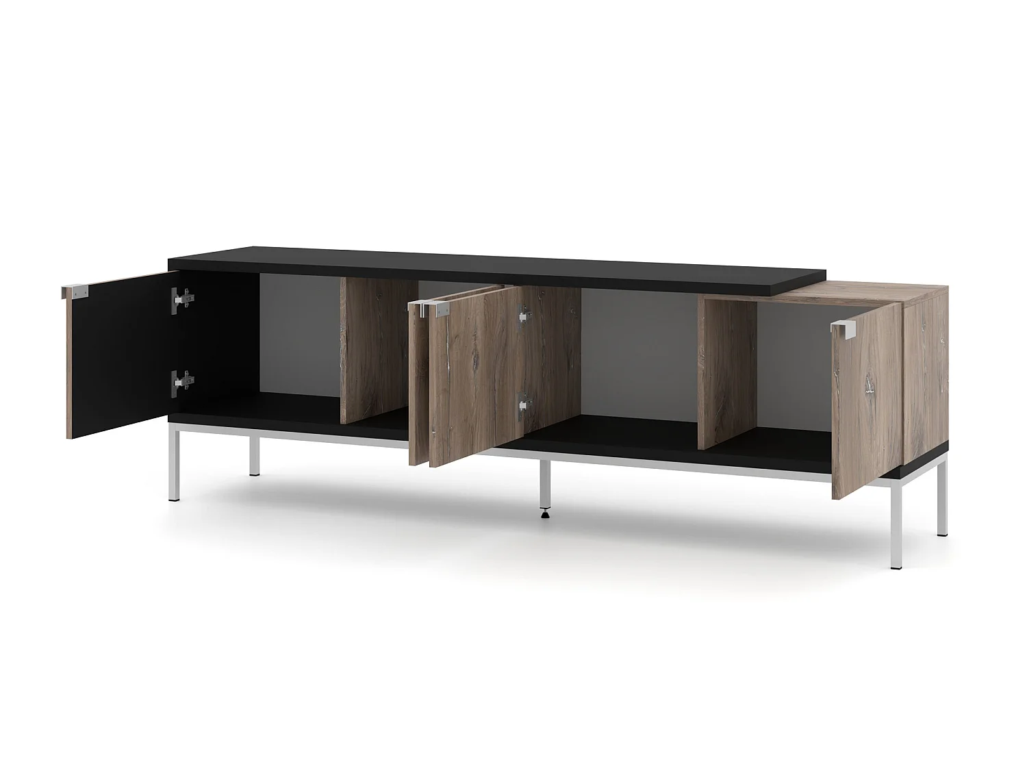 TV-Lowboard TOLEDO 190 cm Flagstaff-Eiche und Schwarz matt