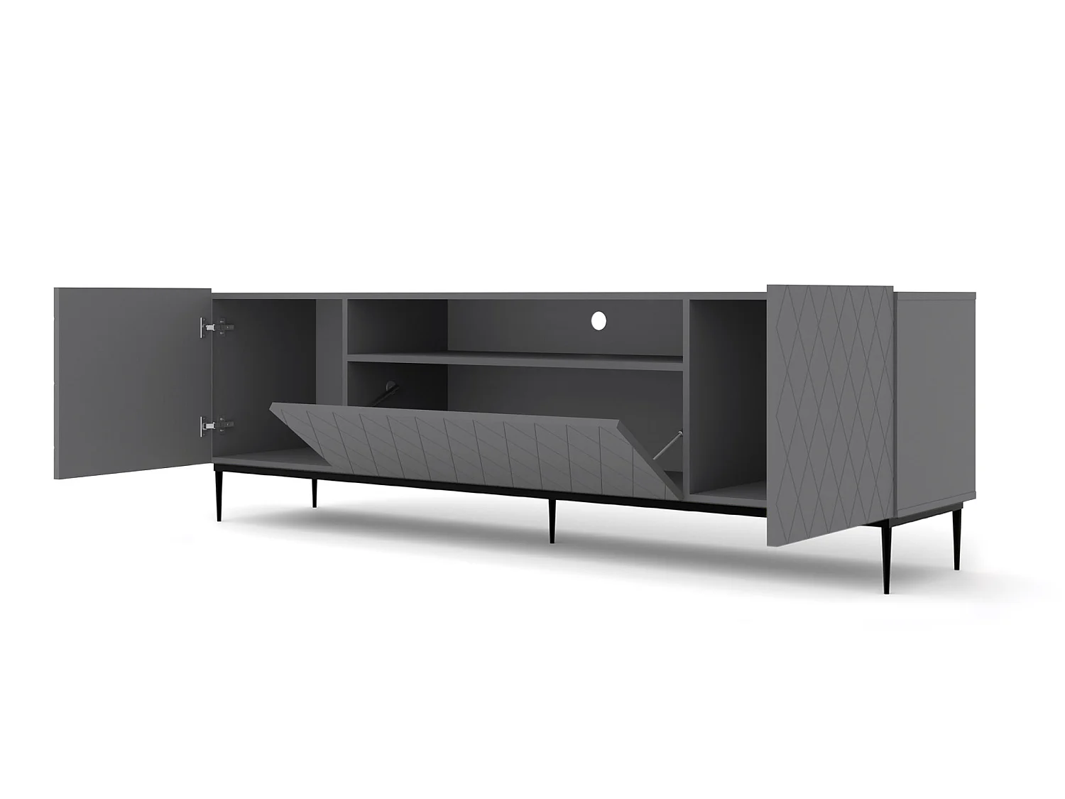 TV-Lowboard DIUNA 193 cm Graphit matt mit schwarzem Gestell