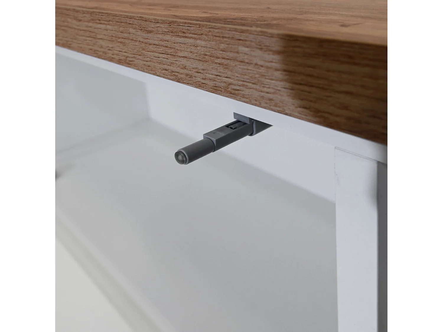 Mobile porta tv angolare Garda con 2 ante a ribalta bianco/rovere 183,5/310x31,4x35 cm