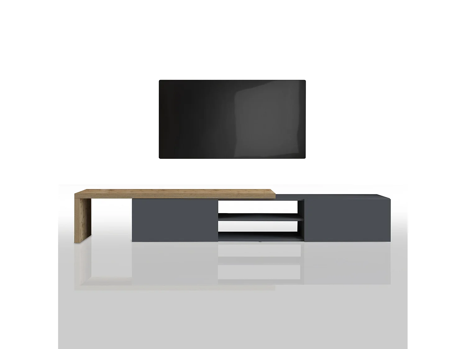 Mobile porta tv angolare Garda con 2 ante a ribalta antracite/rovere 183,5/310x31,4x35 cm