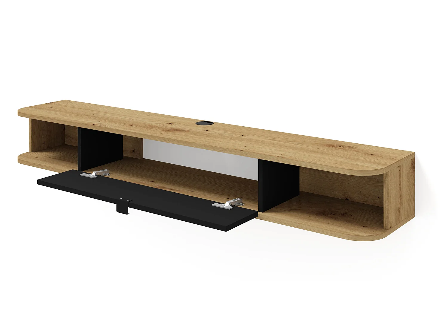 Hängendes TV-Lowboard ICARUS 156 cm Artisan Eiche Schwarz Matt