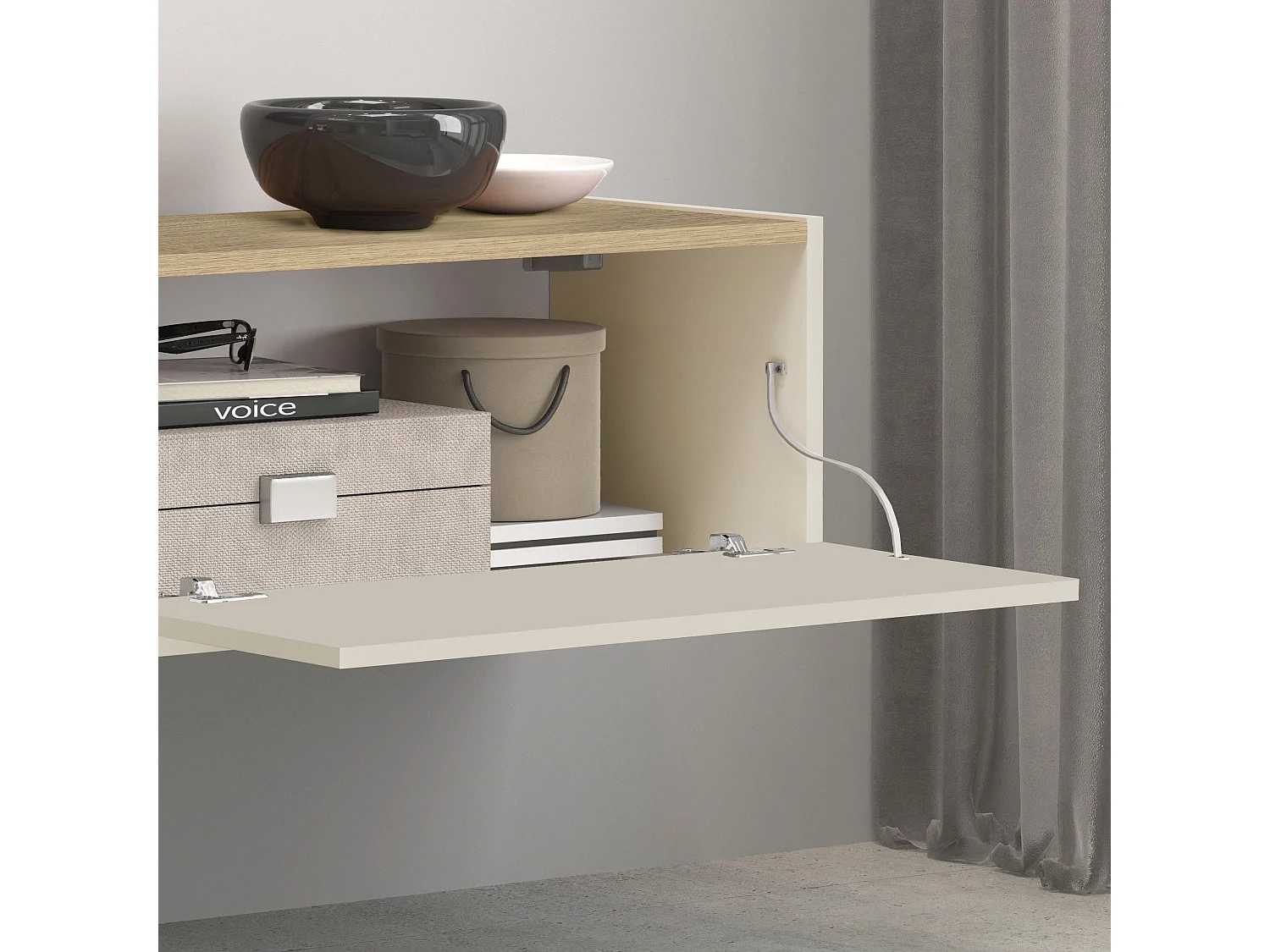Mobile porta tv sospeso con 2 ante e 1 ripiano centrale cashmere/rovere 210x35x30 cm