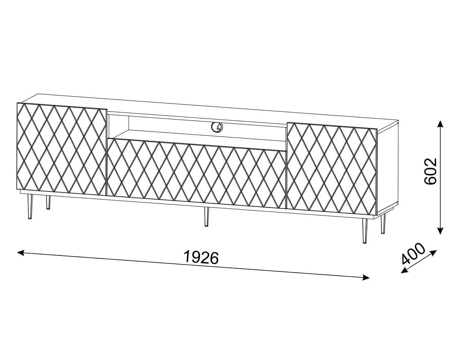 TV-Lowboard DIUNA 193 cm Schwarz matt mit schwarzen Metallfüßen