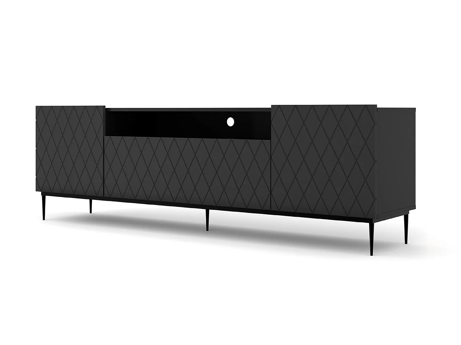 TV-Lowboard DIUNA 193 cm Schwarz matt mit schwarzen Metallfüßen