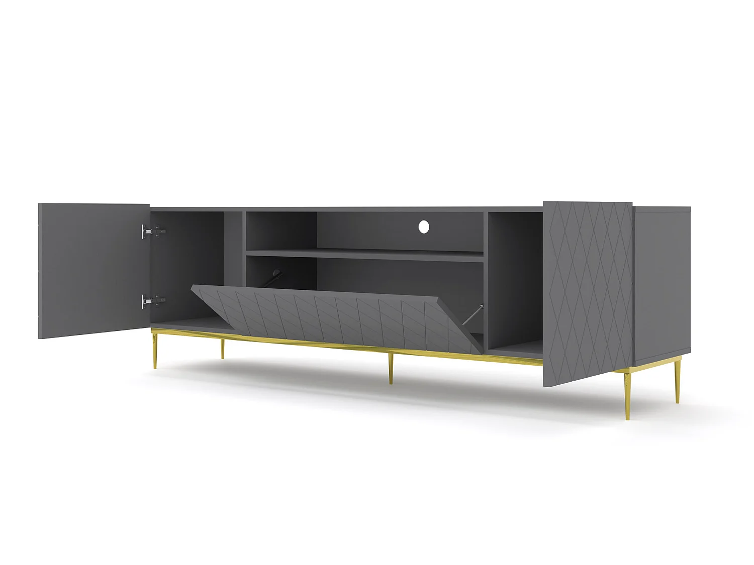 TV-Lowboard DIUNA 193 cm Graphit matt mit schwarzen Metallfüßen