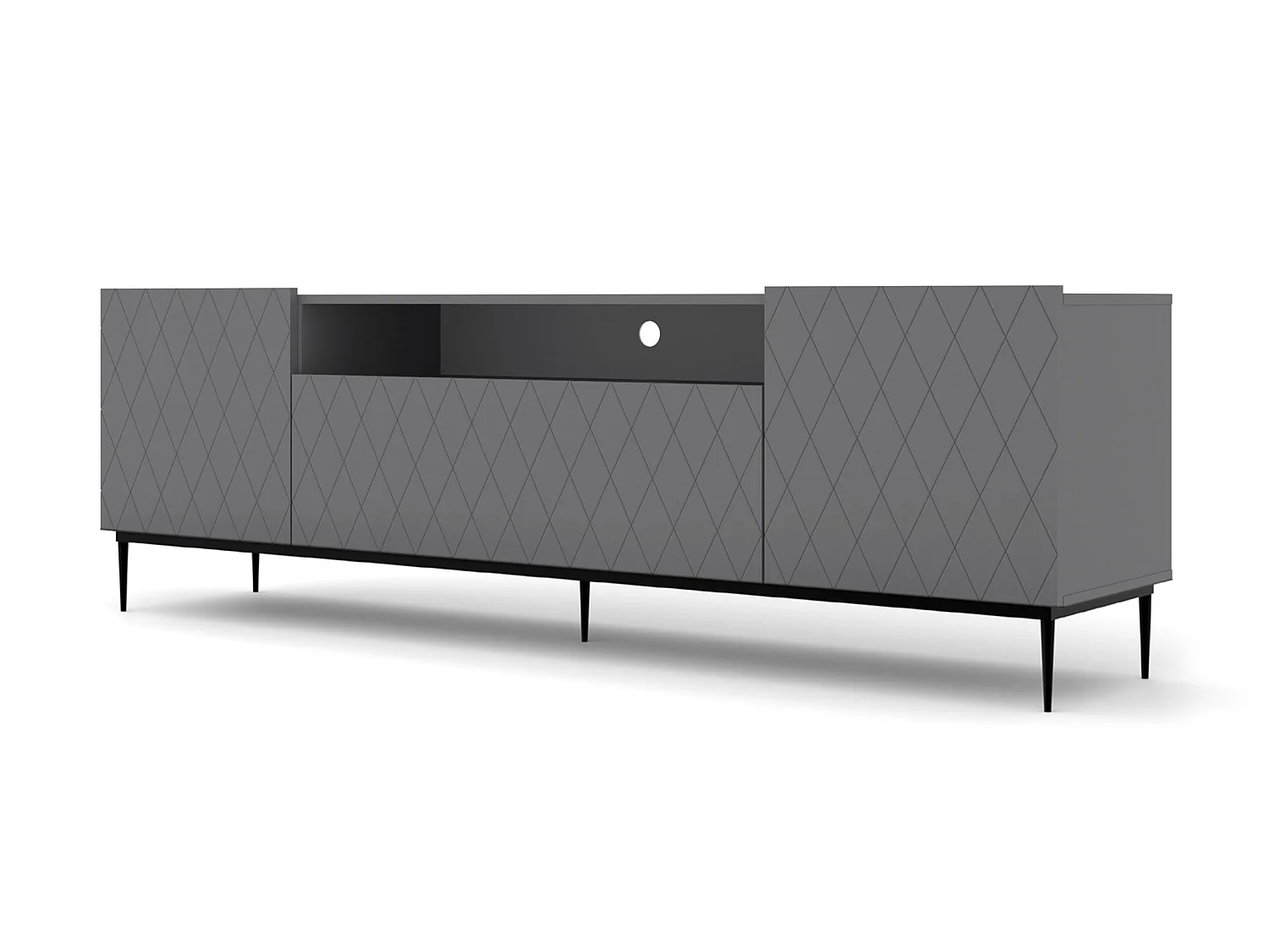 TV-Lowboard DIUNA 193 cm Graphit matt mit schwarzen Metallfüßen