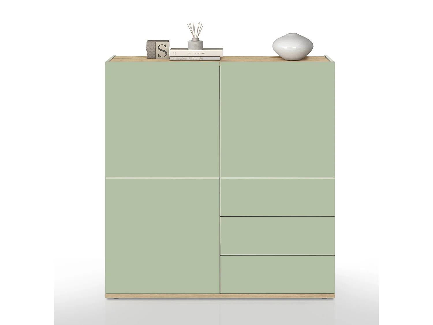 Buffet Moderne en Sauge Verte/Chêne avec 3 Portes et 3 Tiroirs 102x35x110 cm GARDA