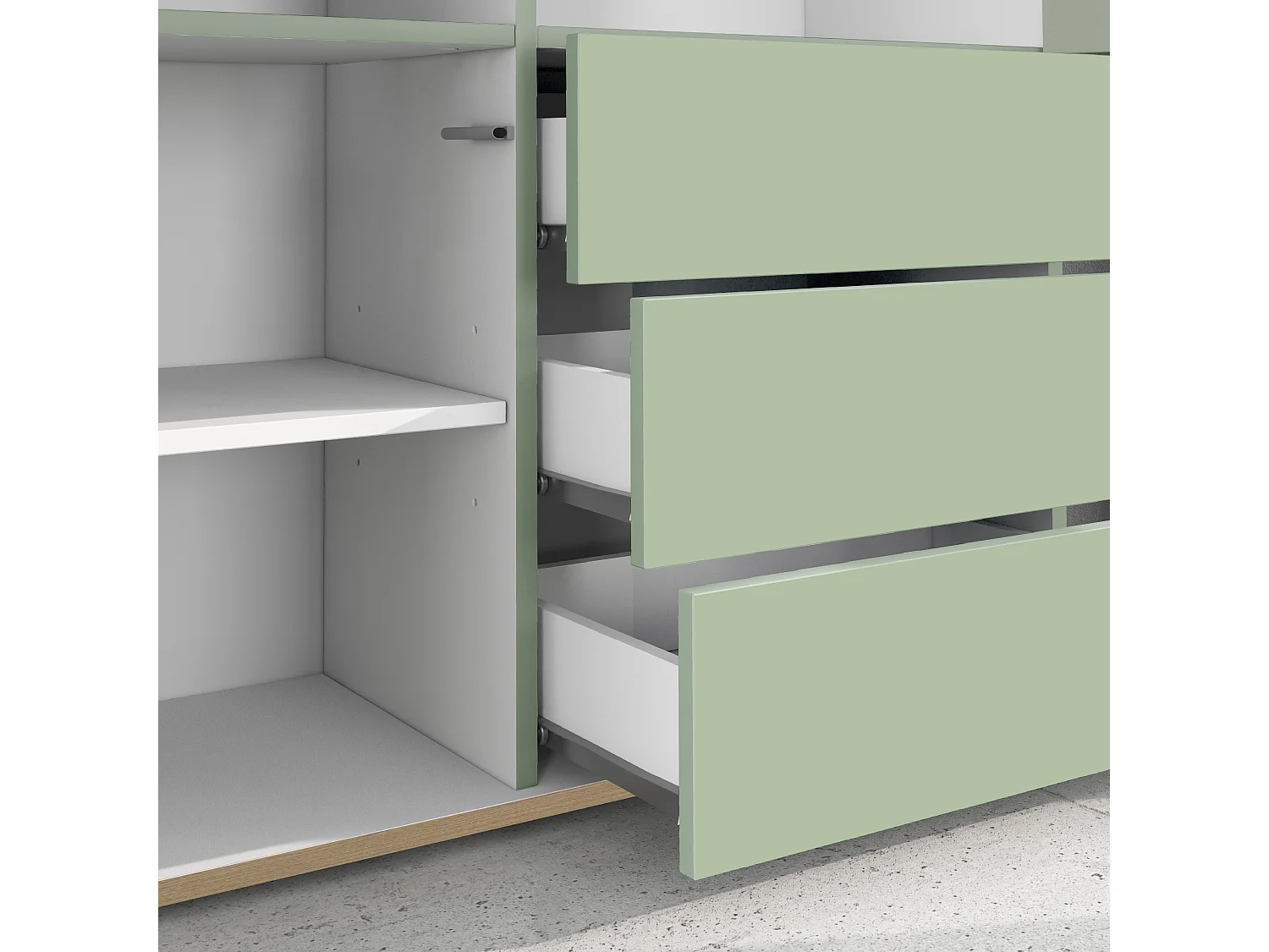 Buffet Moderne en Sauge Verte/Chêne avec 3 Portes et 3 Tiroirs 102x35x110 cm GARDA