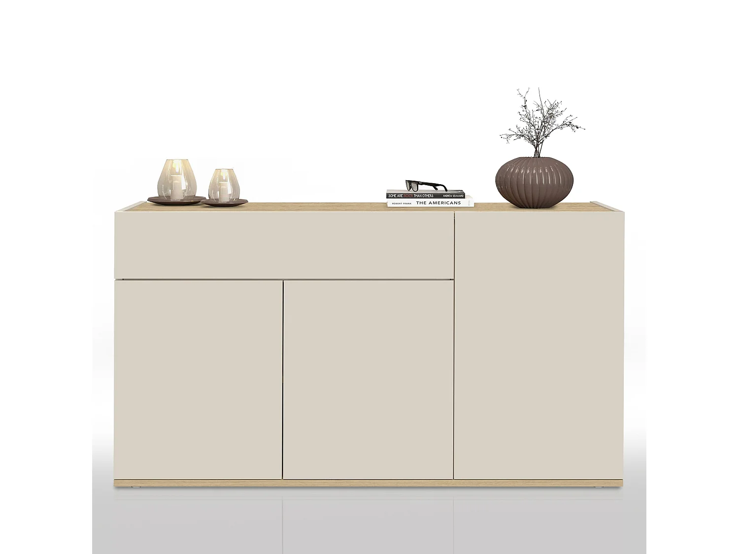 Buffet moderne et fonctionnel avec 3 portes et 1 tiroir Cashmere/Chêne Chopin 120.1x35x70 cm