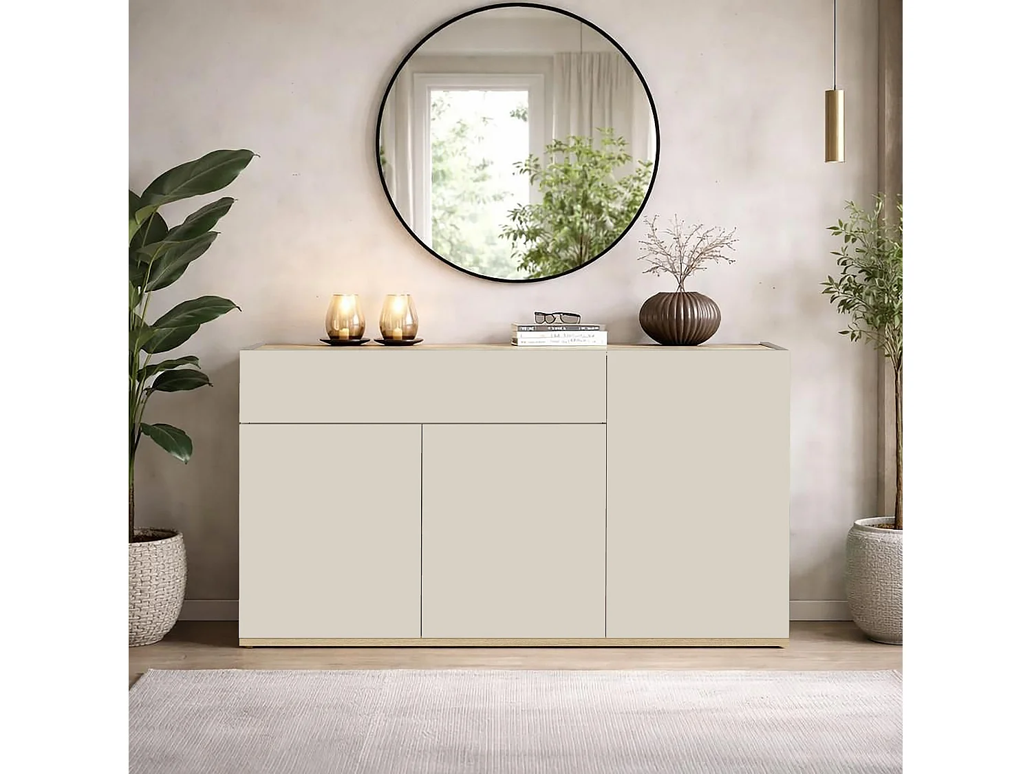 Buffet moderne et fonctionnel avec 3 portes et 1 tiroir Cashmere/Chêne Chopin 120.1x35x70 cm
