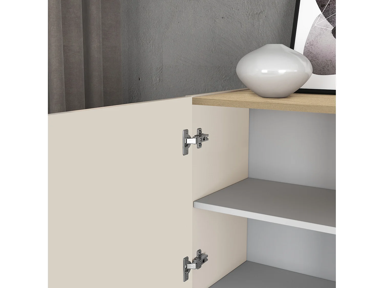 Buffet moderne et fonctionnel avec 3 portes et 1 tiroir Cashmere/Chêne Chopin 120.1x35x70 cm