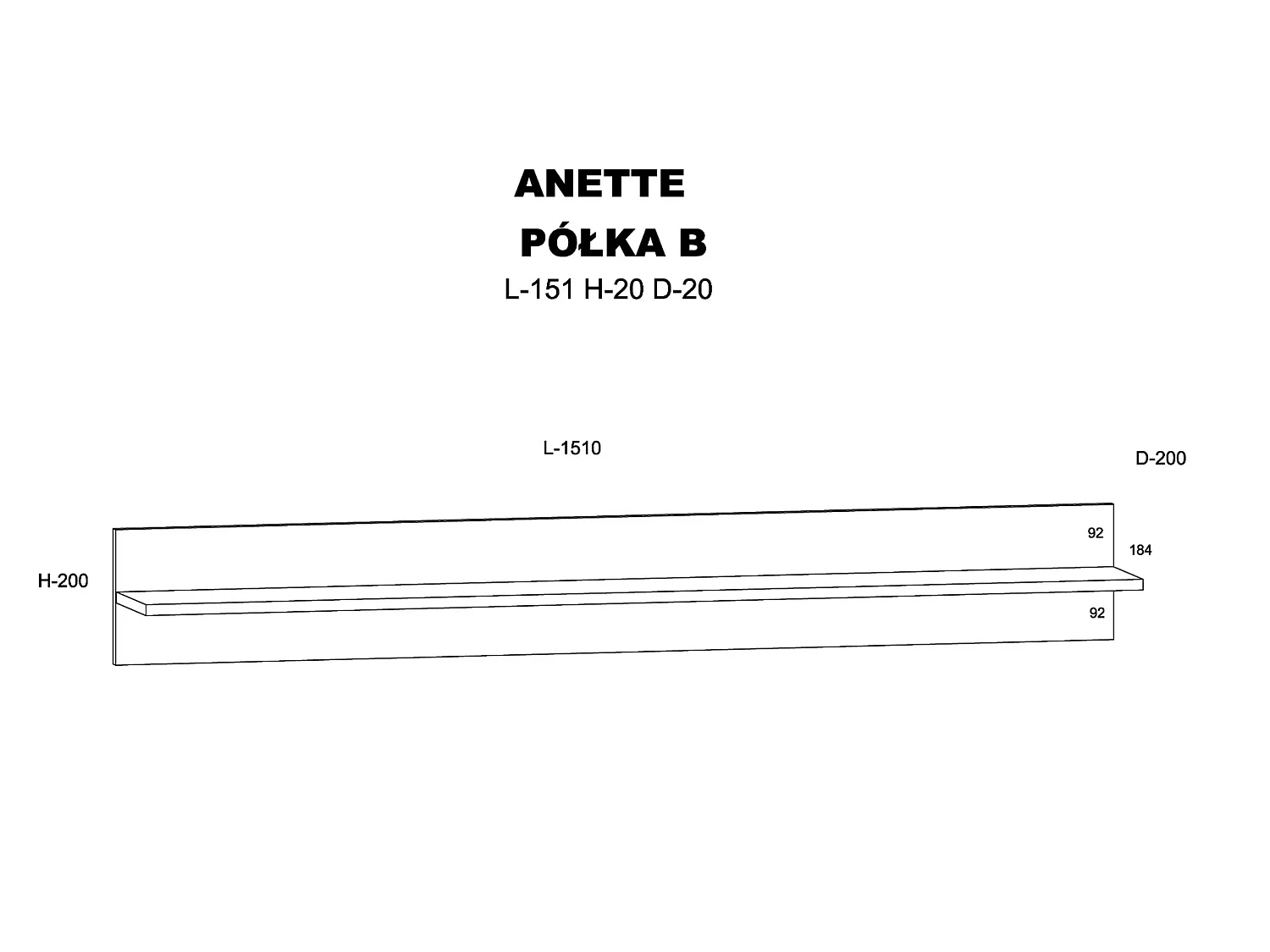 Væghylde ANETTE B 151 cm artisan eg og mat sort