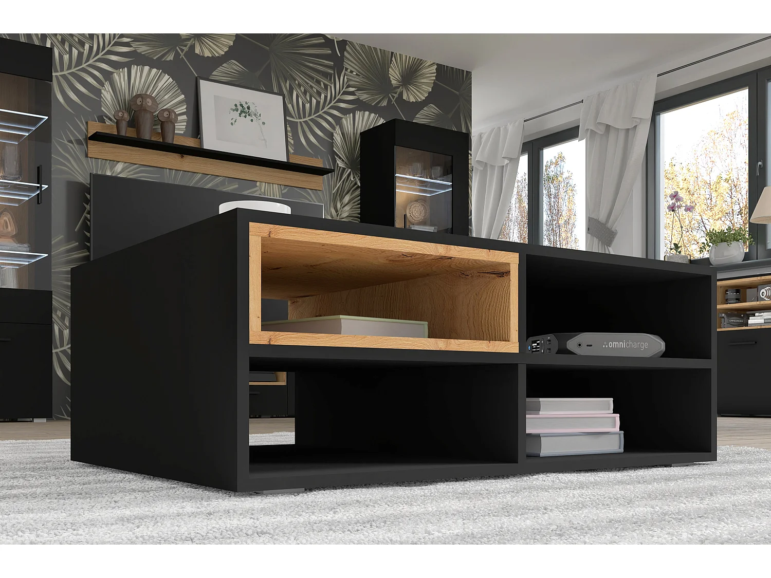 Étagère murale ANETTE A 115 cm chêne artisan et noir mat