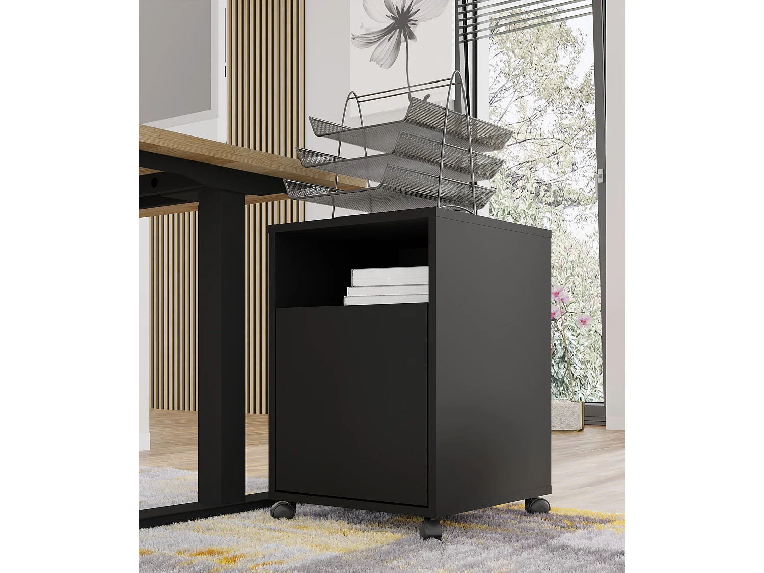 BIMOTION Armário de secretária sobre rodas 60 cm Preto