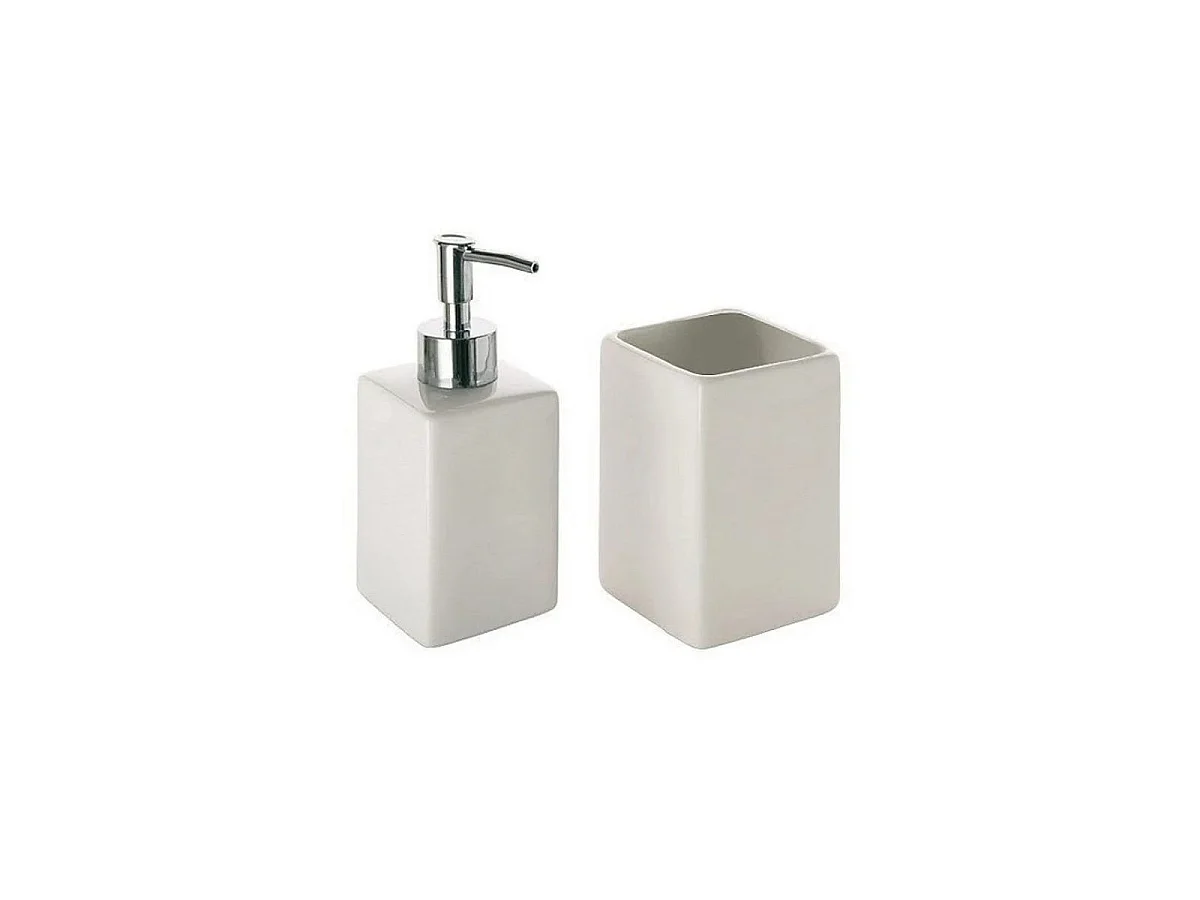 Set D'accessoires De Salle De Bains En Céramique Blanche Et Carrée | Vella