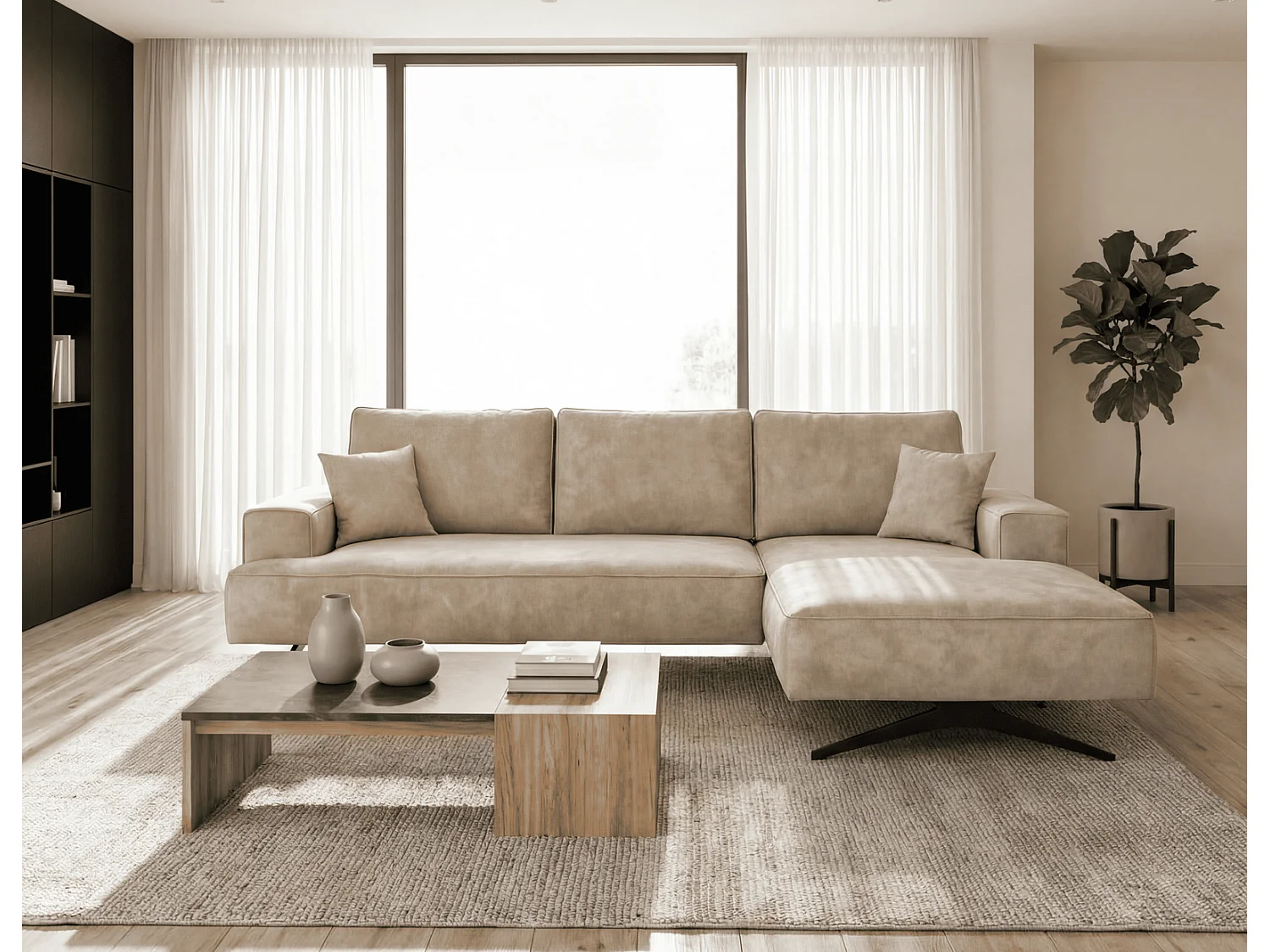 Ecksofa Zenaro in L-Form auf Füßen - modernes Design, Sofa 260 cm, rechts, Beige