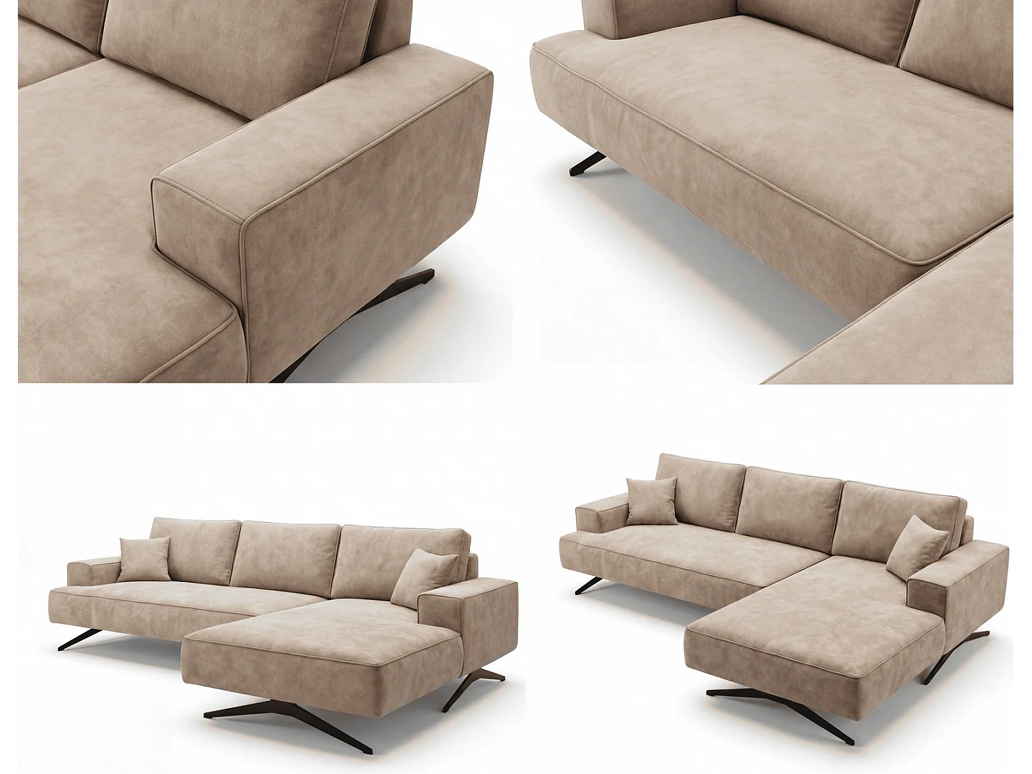 Ecksofa Zenaro in L-Form auf Füßen - modernes Design, Sofa 260 cm, rechts, Beige