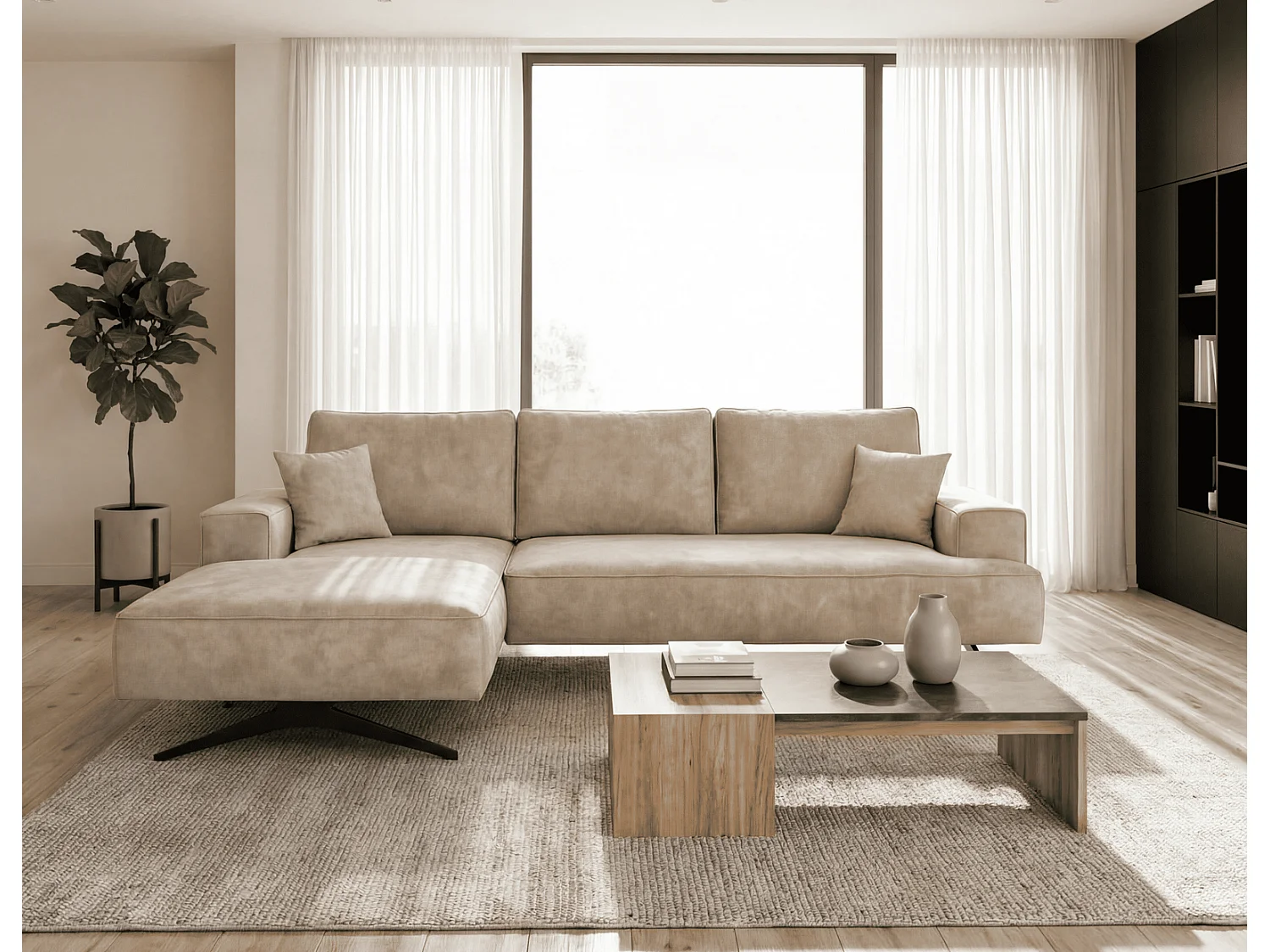 Ecksofa Zenaro in L-Form auf Füßen - modernes Design, Sofa 260 cm, links, Beige