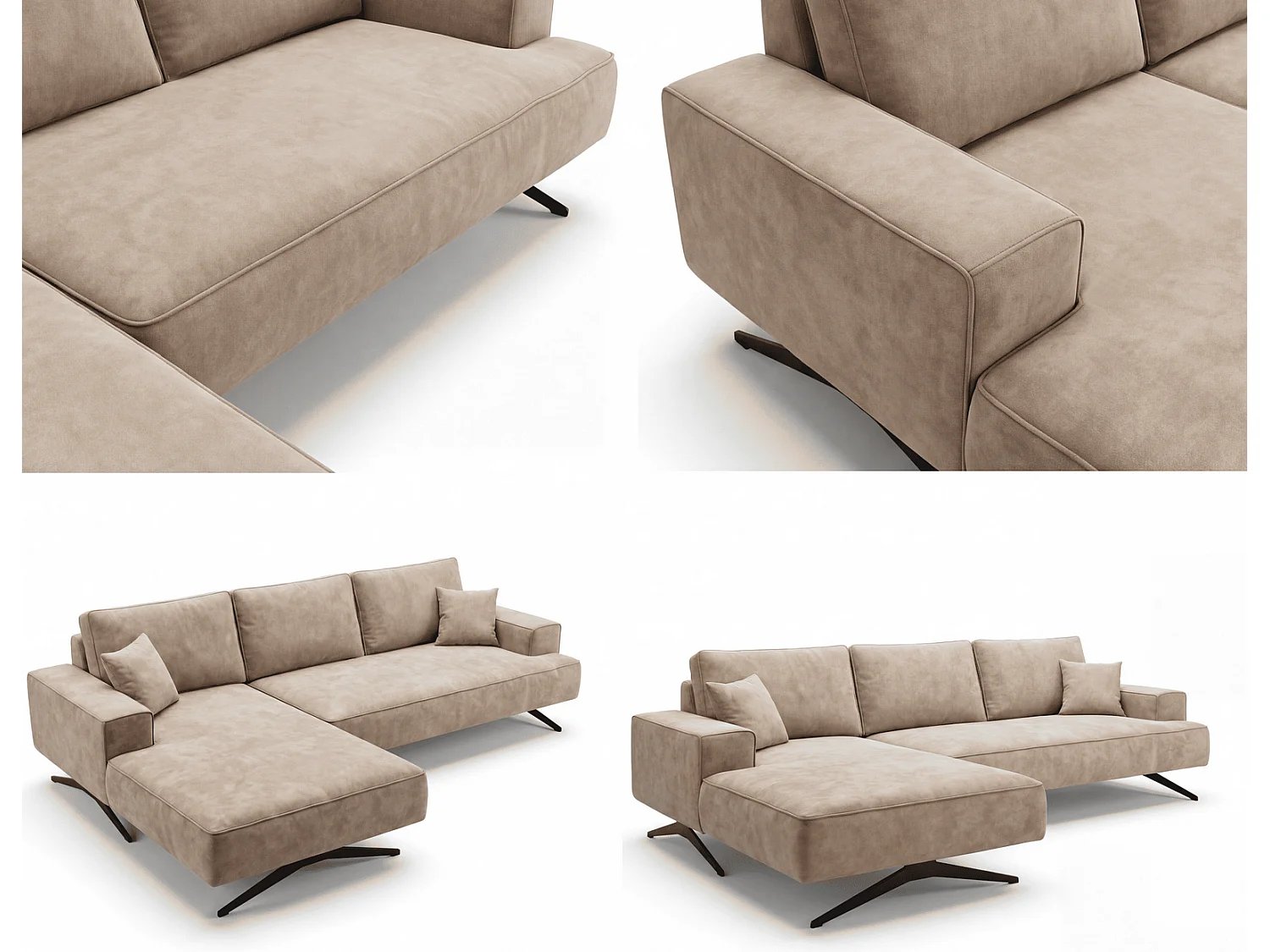 Ecksofa Zenaro in L-Form auf Füßen - modernes Design, Sofa 260 cm, links, Beige