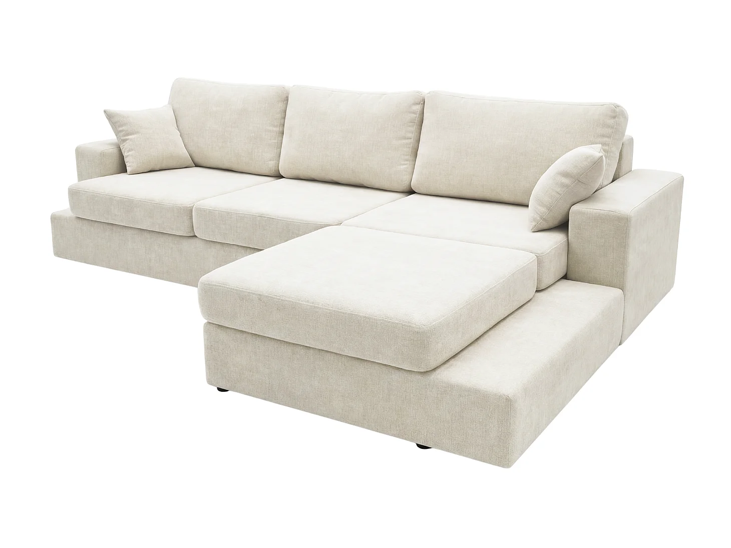 Canapé d'angle moelleux Fidenzo 260 cm, droite, non convertible, design moderne, crème