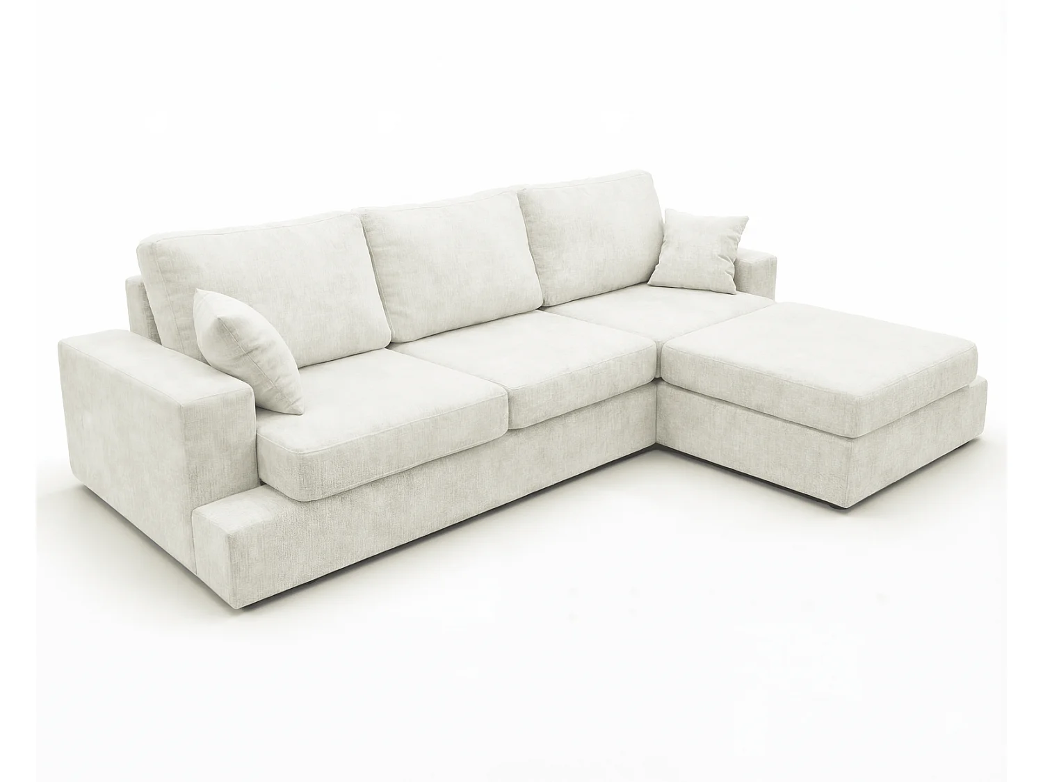 Canapé d'angle moelleux Fidenzo 260 cm, droite, non convertible, design moderne, crème