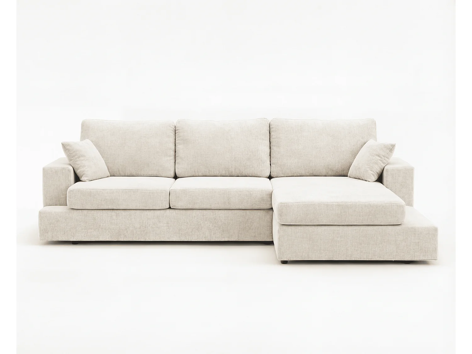 Canapé d'angle moelleux Fidenzo 260 cm, droite, non convertible, design moderne, crème