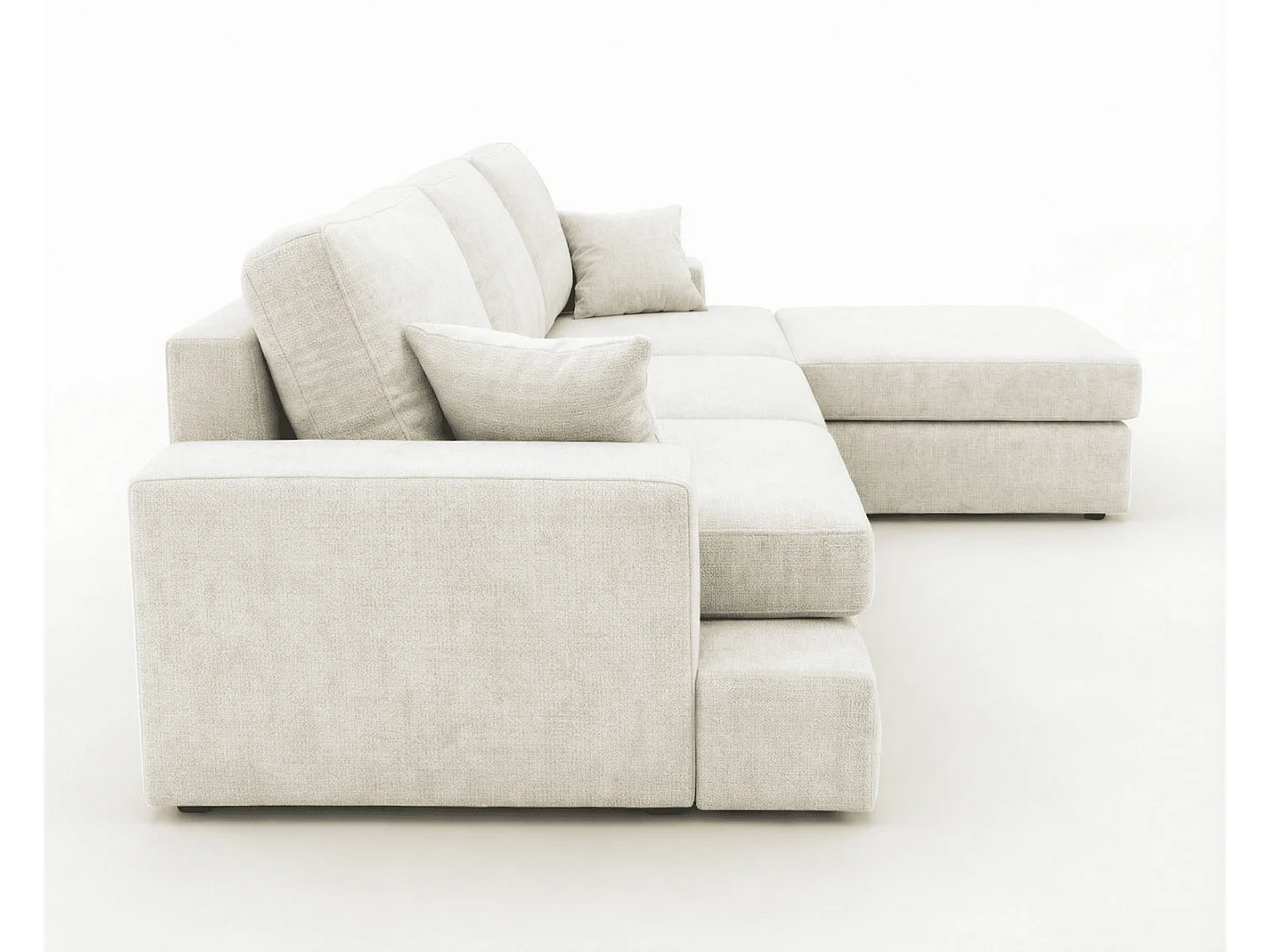 Canapé d'angle moelleux Fidenzo 260 cm, droite, non convertible, design moderne, crème