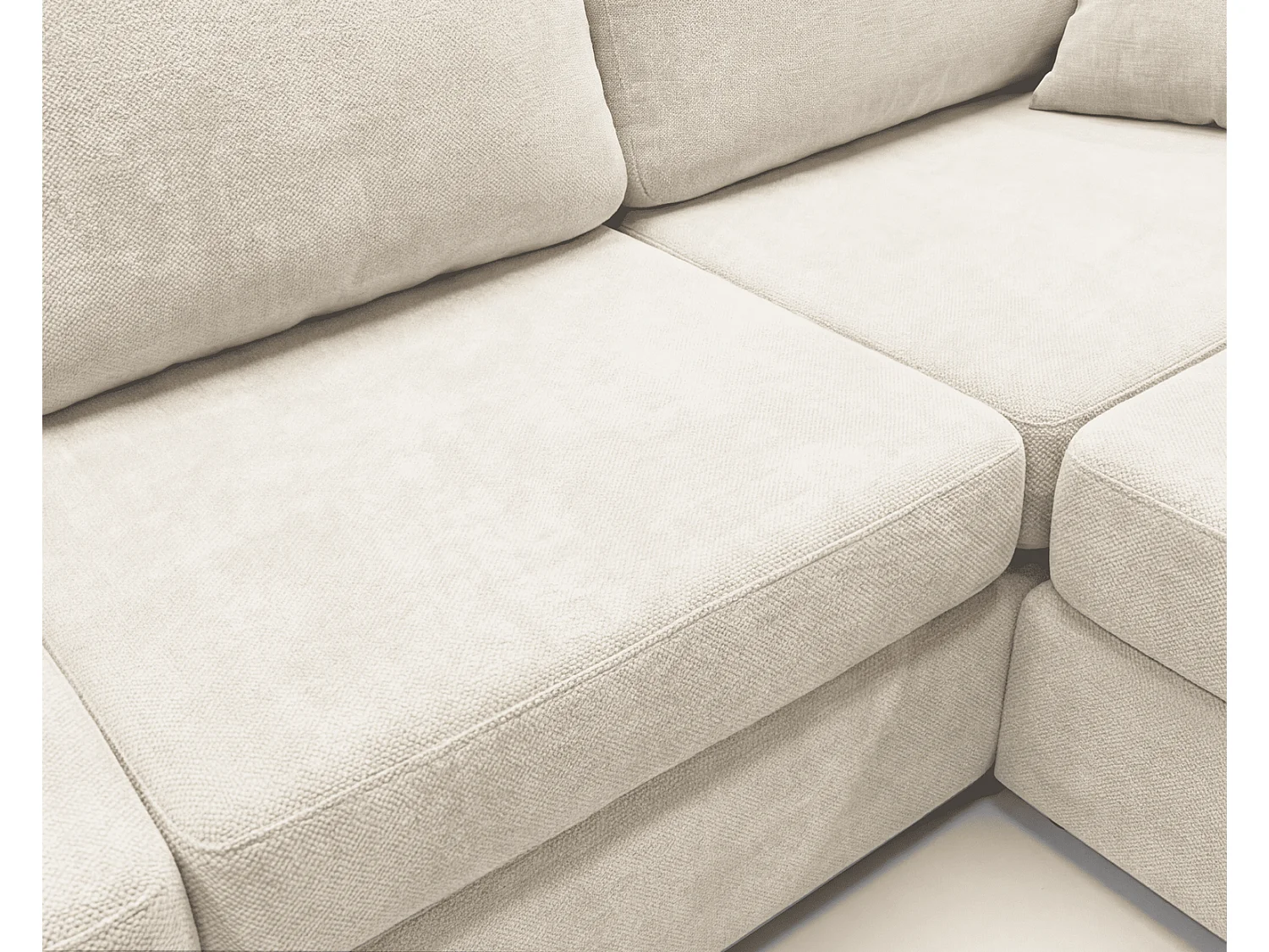 Canapé d'angle moelleux Fidenzo 260 cm, droite, non convertible, design moderne, crème