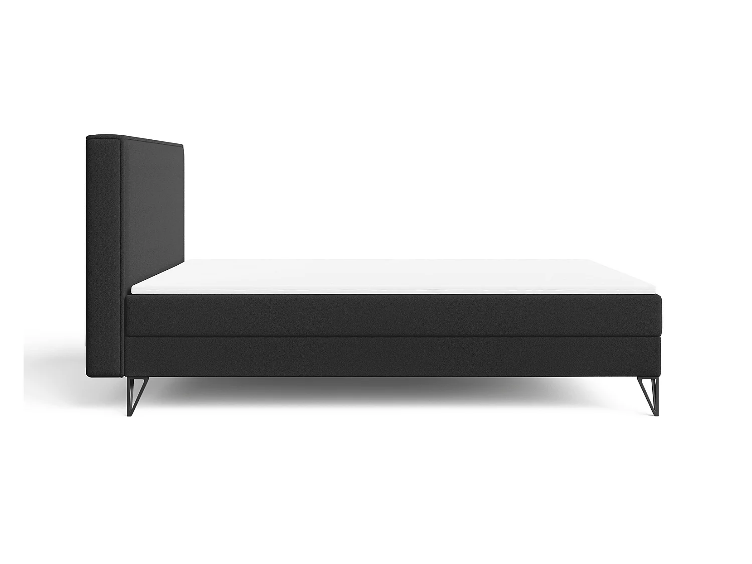 Lit continental bouclé 180x200 Sofia Box - matelas H3, coffre de rangement, surmatelas - Noir