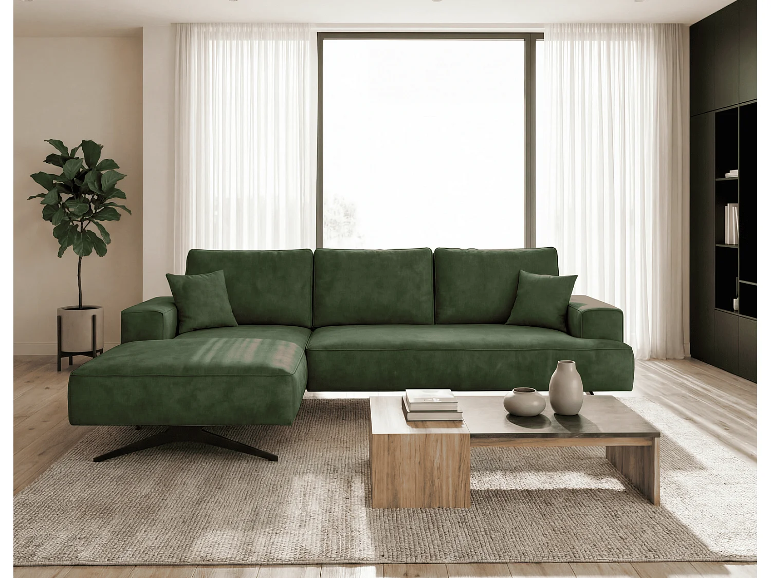 Ecksofa Zenaro in L-Form auf Füßen - modernes Design, Sofa 260 cm, links, Grün